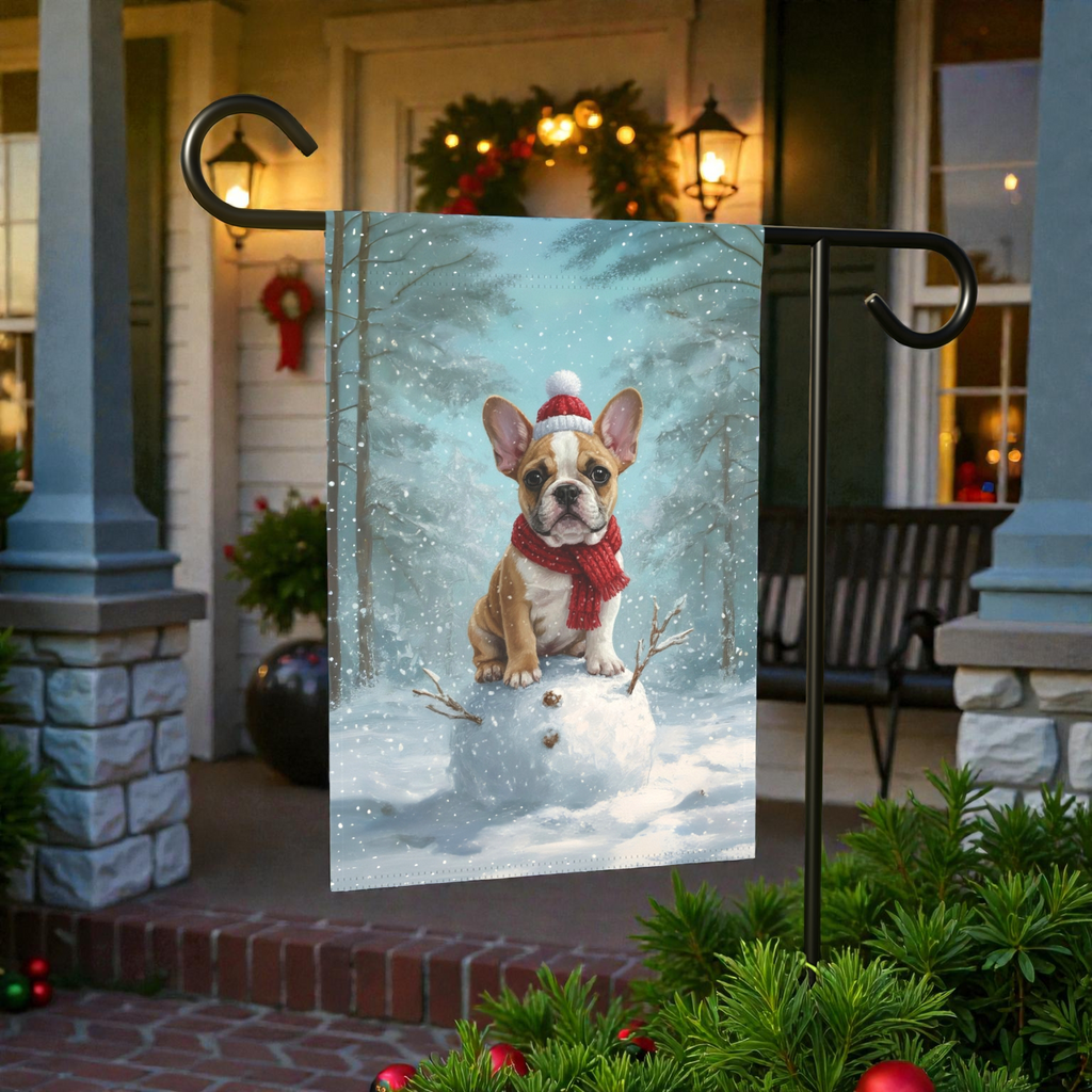 Making a Snowman French Bulldog Garden Flag - product detail - Dragonfire Gardens