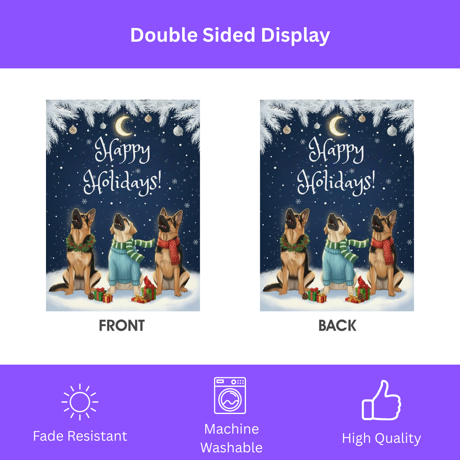 Happy Holidays German Shepherds Garden Flag - porch decor - Dragonfire Gardens