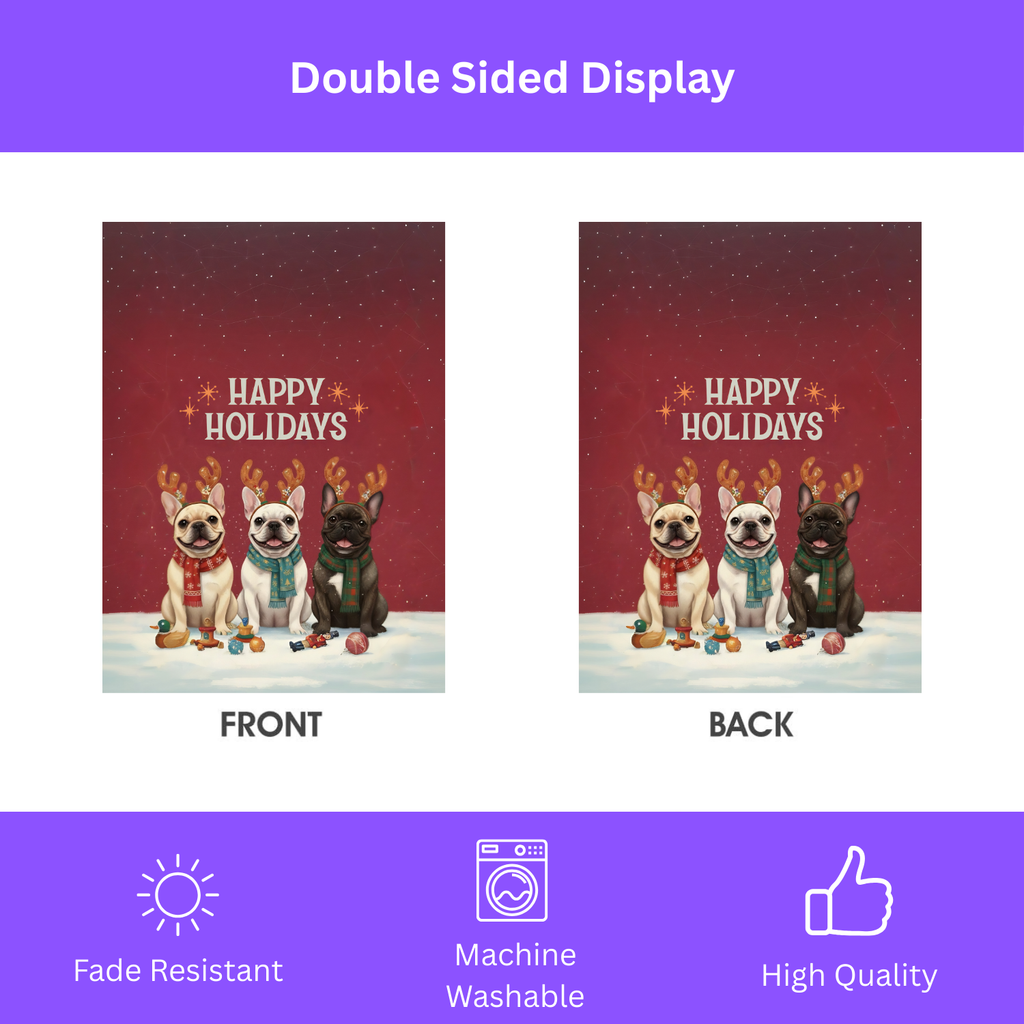 Happy Holidays French Bulldogs Garden Flag - yard display - Dragonfire Gardens