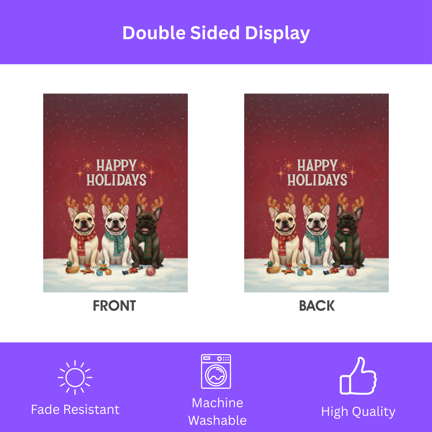 Happy Holidays French Bulldogs Garden Flag - yard display - Dragonfire Gardens