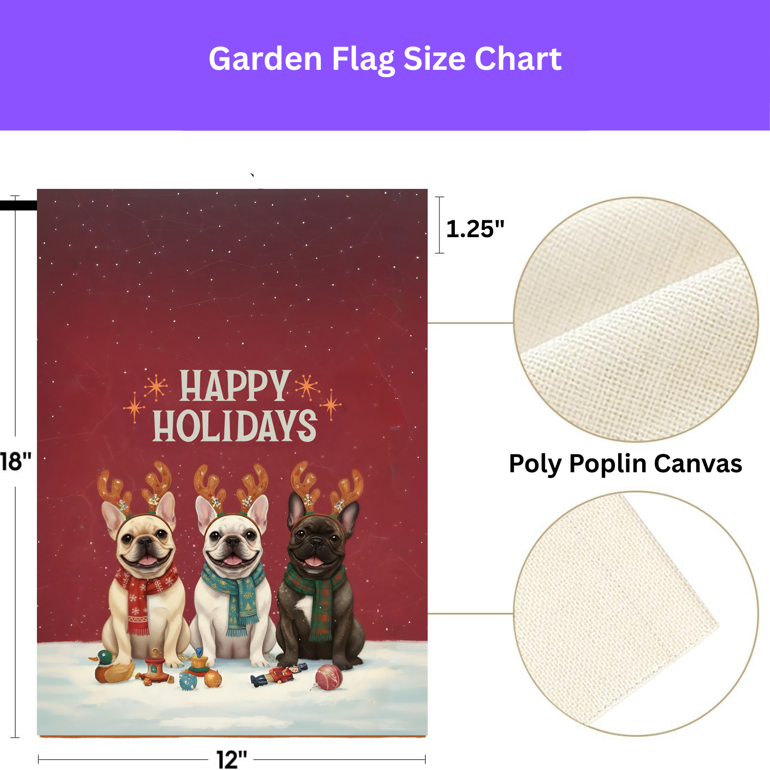 Happy Holidays French Bulldogs Garden Flag - porch decor - Dragonfire Gardens