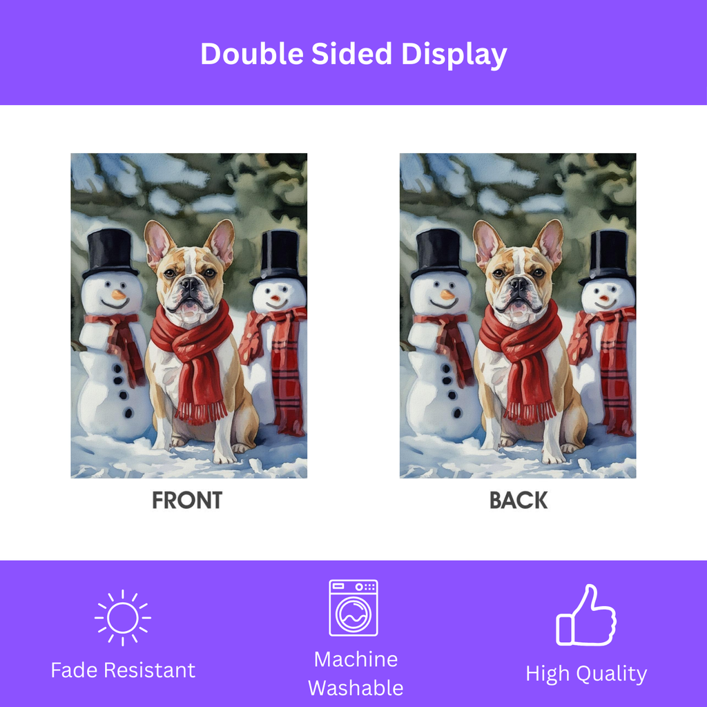 French Bulldog and Snowmen Christmas Garden Flag - yard display - Dragonfire Gardens