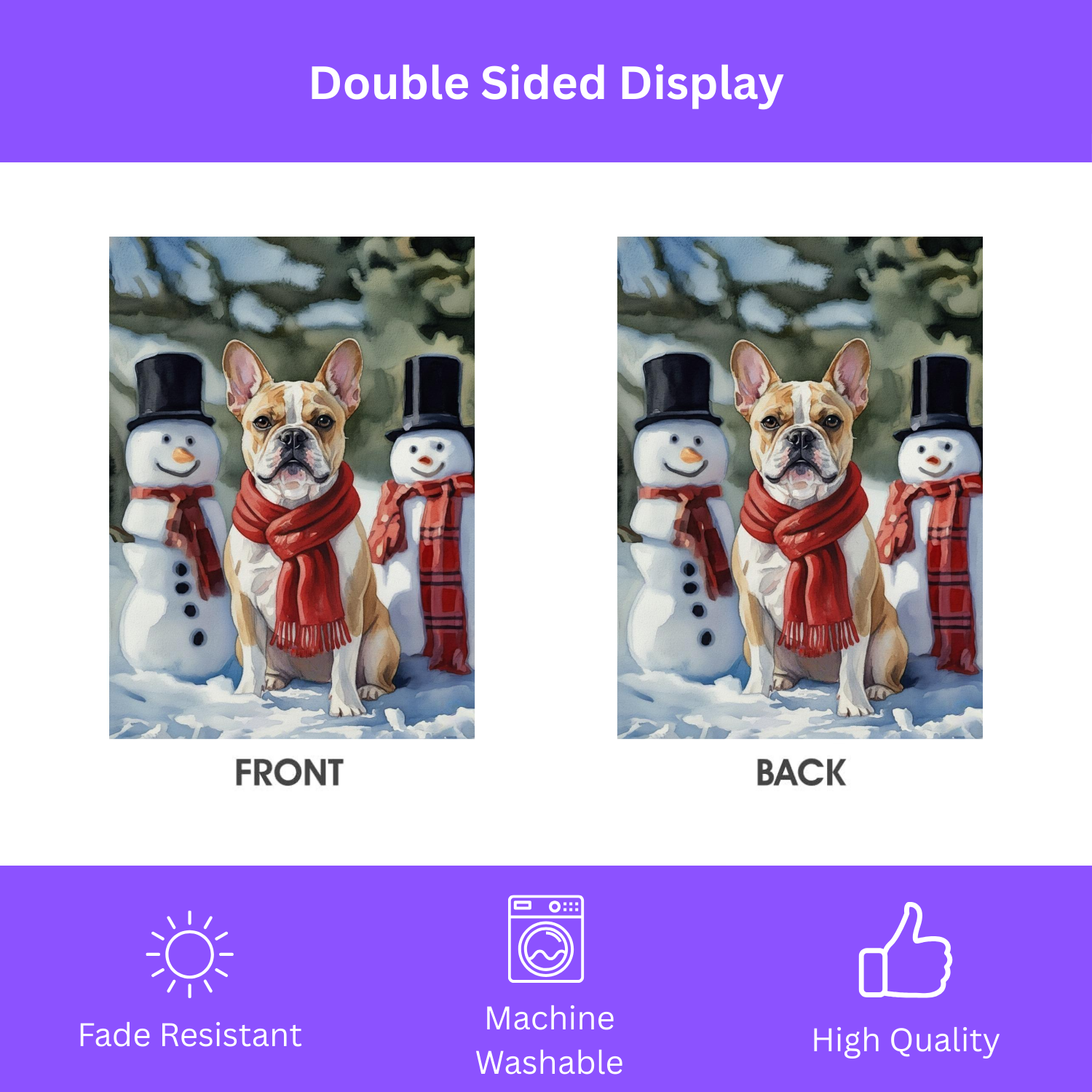 French Bulldog and Snowmen Christmas Garden Flag - yard display - Dragonfire Gardens