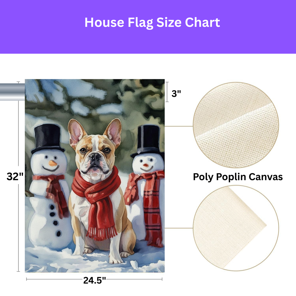 French Bulldog and Snowmen Christmas Garden Flag - porch decor - Dragonfire Gardens