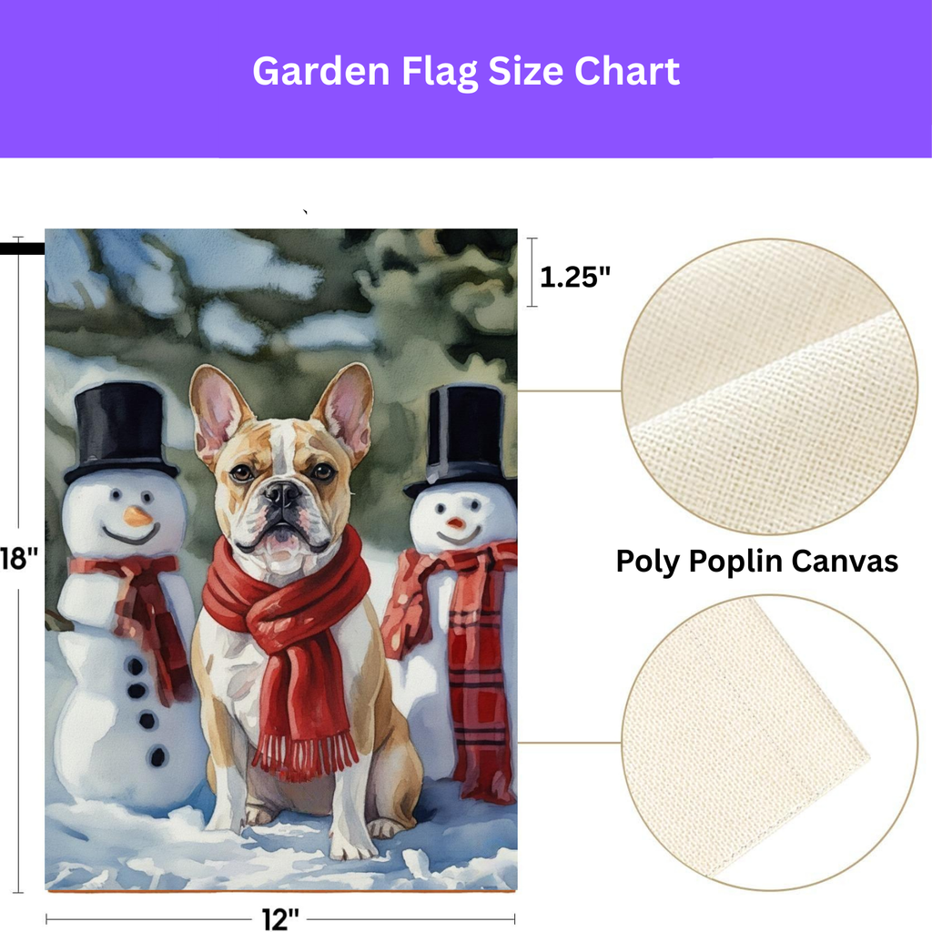 French Bulldog and Snowmen Christmas Garden Flag - size comparison - Dragonfire Gardens