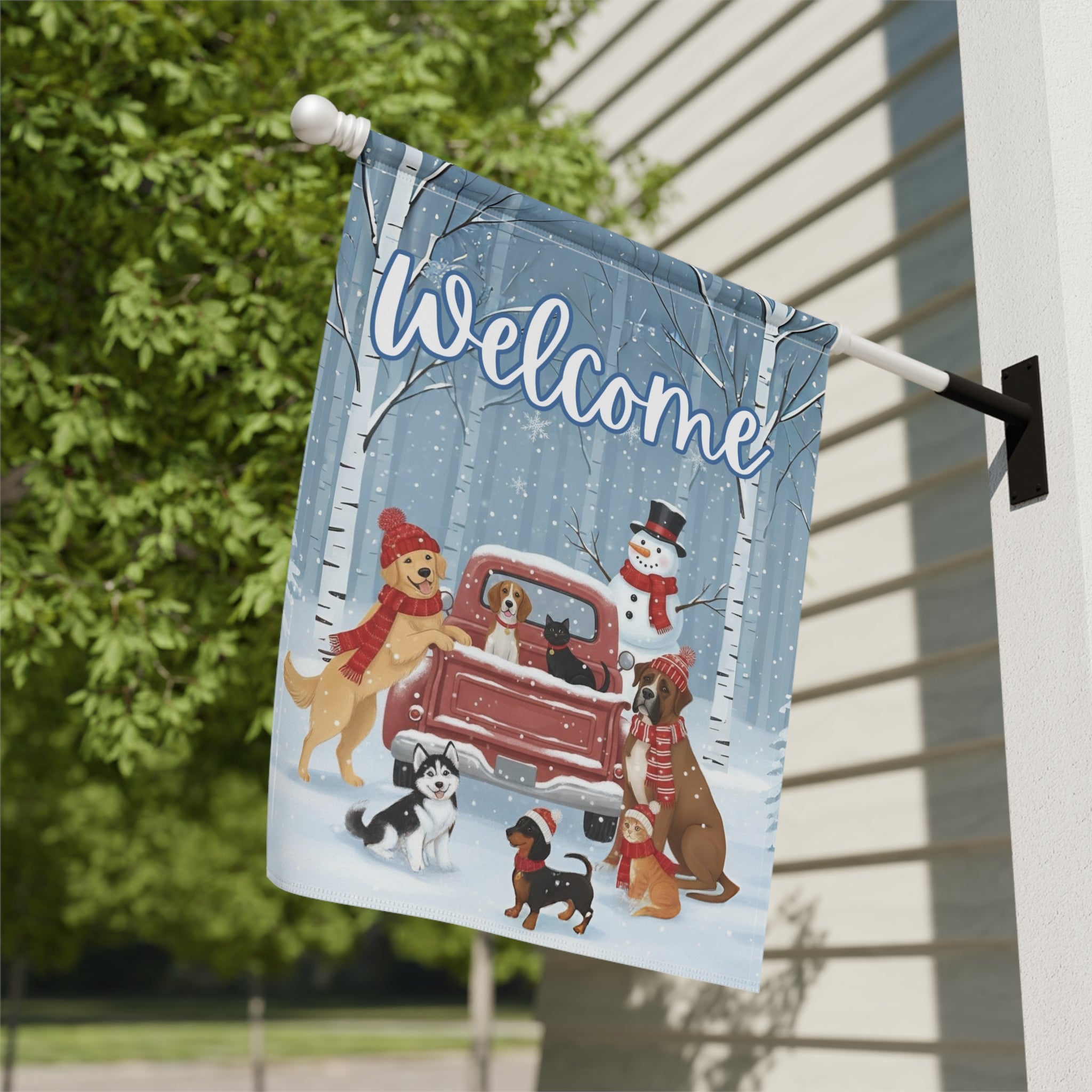 Pet Winter Welcome Garden Flag - double-sided design - Dragonfire Gardens