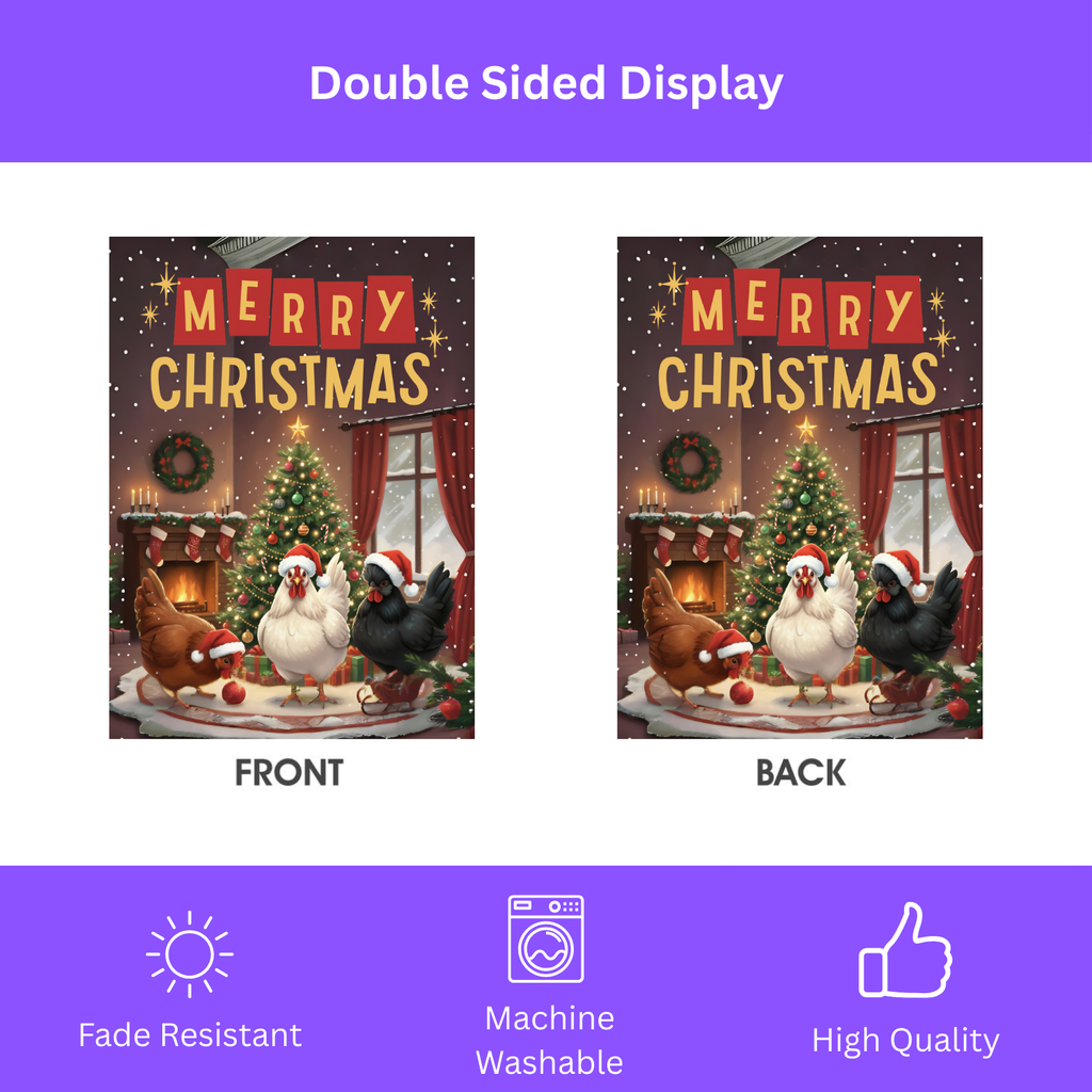 Merry Christmas Chickens Garden Flag - size comparison - Dragonfire Gardens