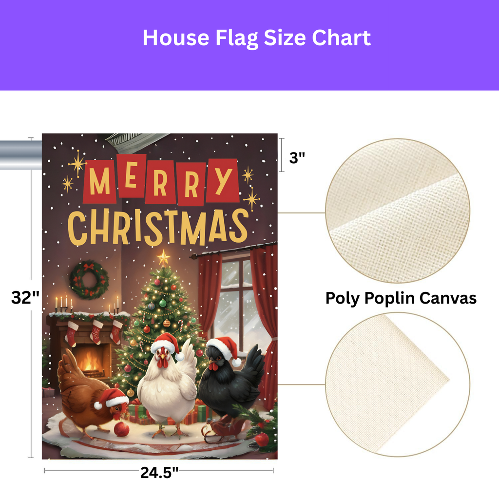 Merry Christmas Chickens Garden Flag - porch decor - Dragonfire Gardens