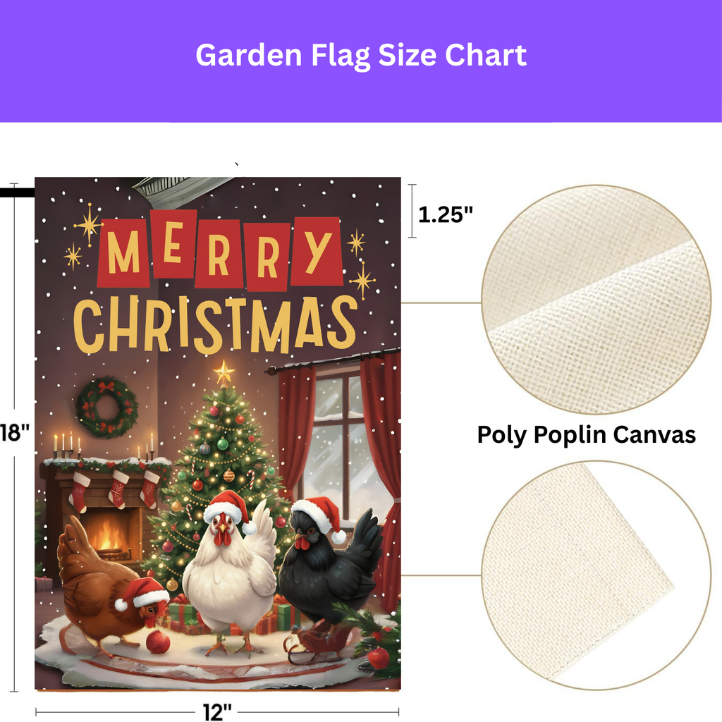 Merry Christmas Chickens Garden Flag - yard display - Dragonfire Gardens