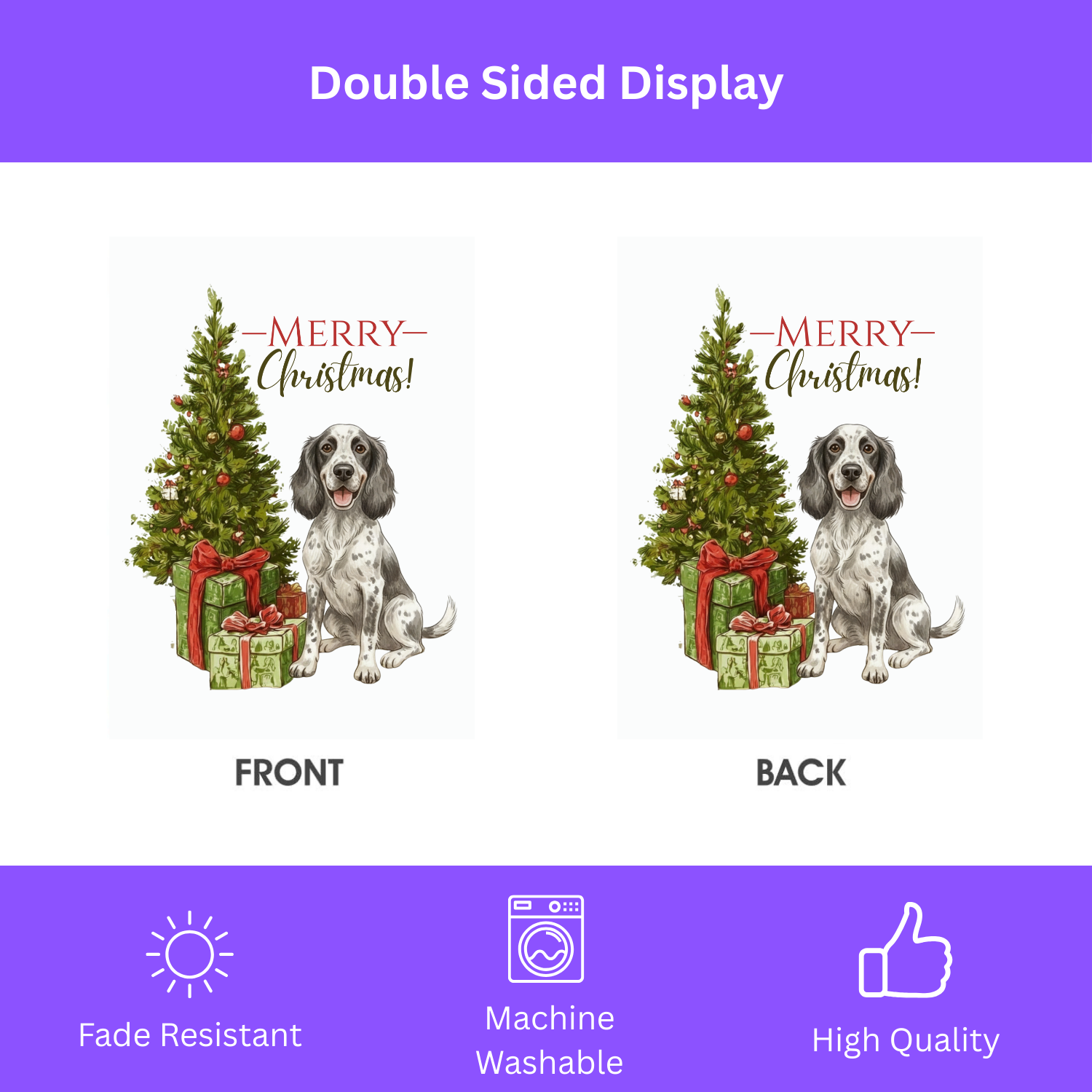 Blue Picardy Spaniel and Present Christmas Garden Flag - yard display - Dragonfire Gardens