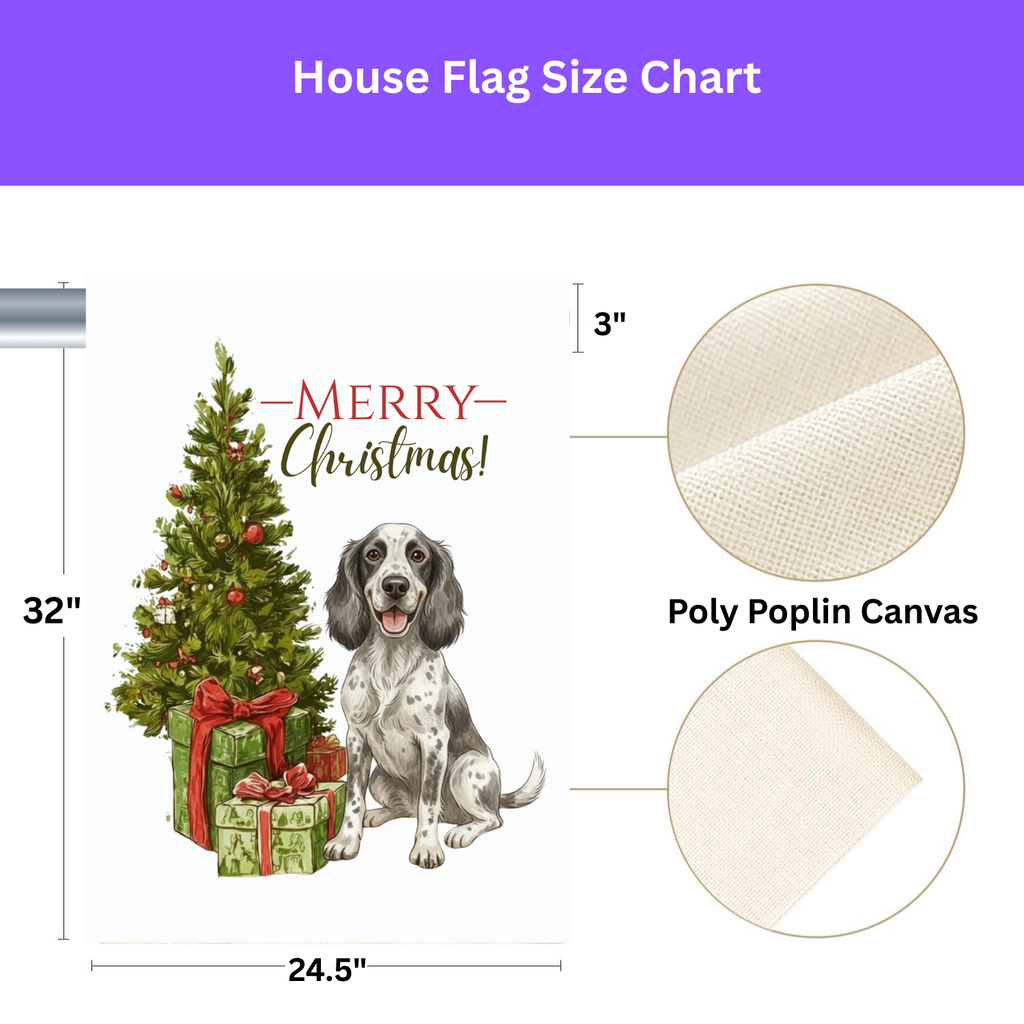 Blue Picardy Spaniel and Present Christmas Garden Flag - size comparison - Dragonfire Gardens