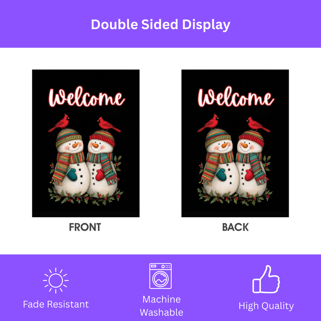 Two Snowmen and Cardinals Welcome Flag Garden Flag - yard display - Dragonfire Gardens