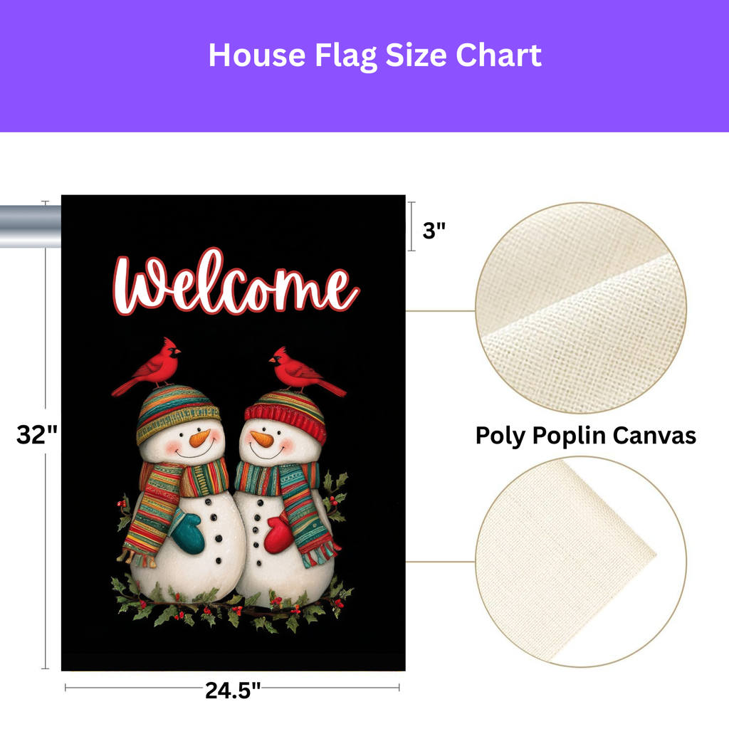 Two Snowmen and Cardinals Welcome Flag Garden Flag - porch decor - Dragonfire Gardens