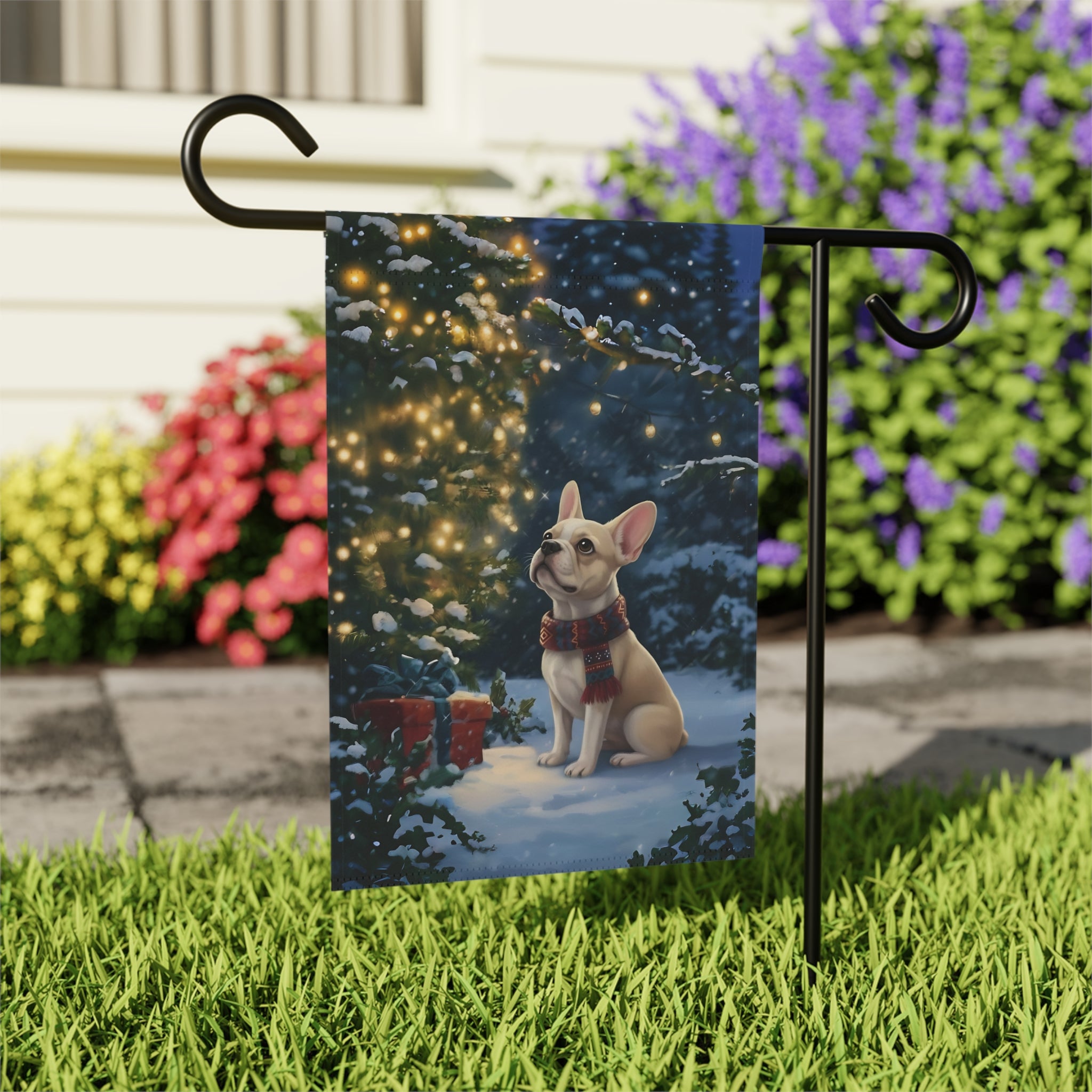 Standing by the Christmas Tree French Bulldog Garden Flag