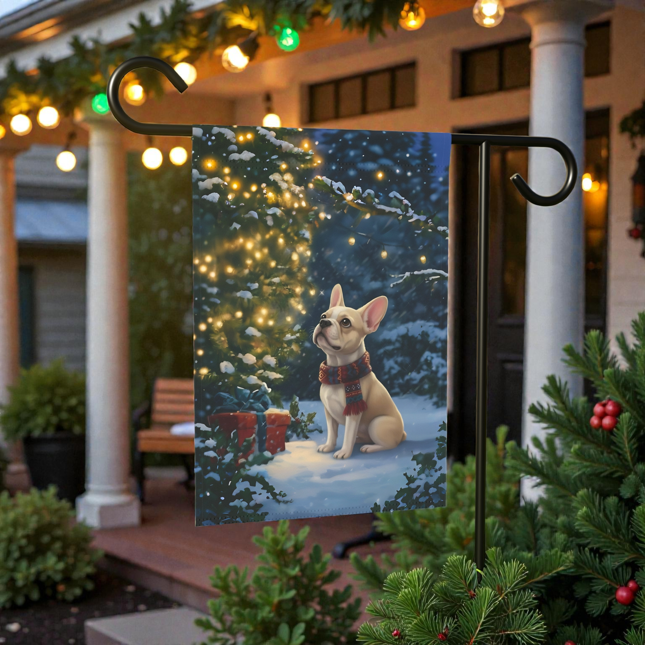 Standing by the Christmas Tree French Bulldog Garden Flag