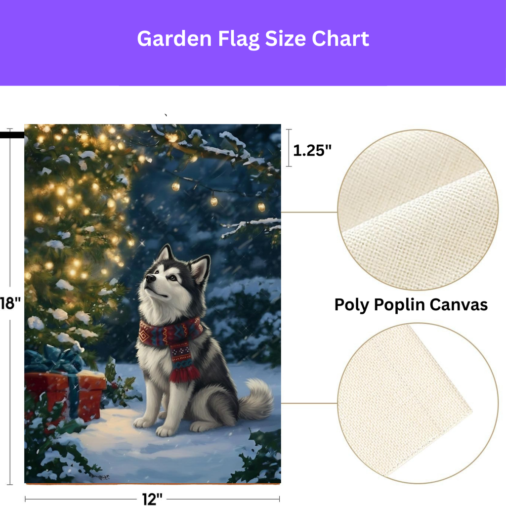 Standing by the Christmas Tree Alaskan Malamute Garden Flag - yard display - Dragonfire Gardens
