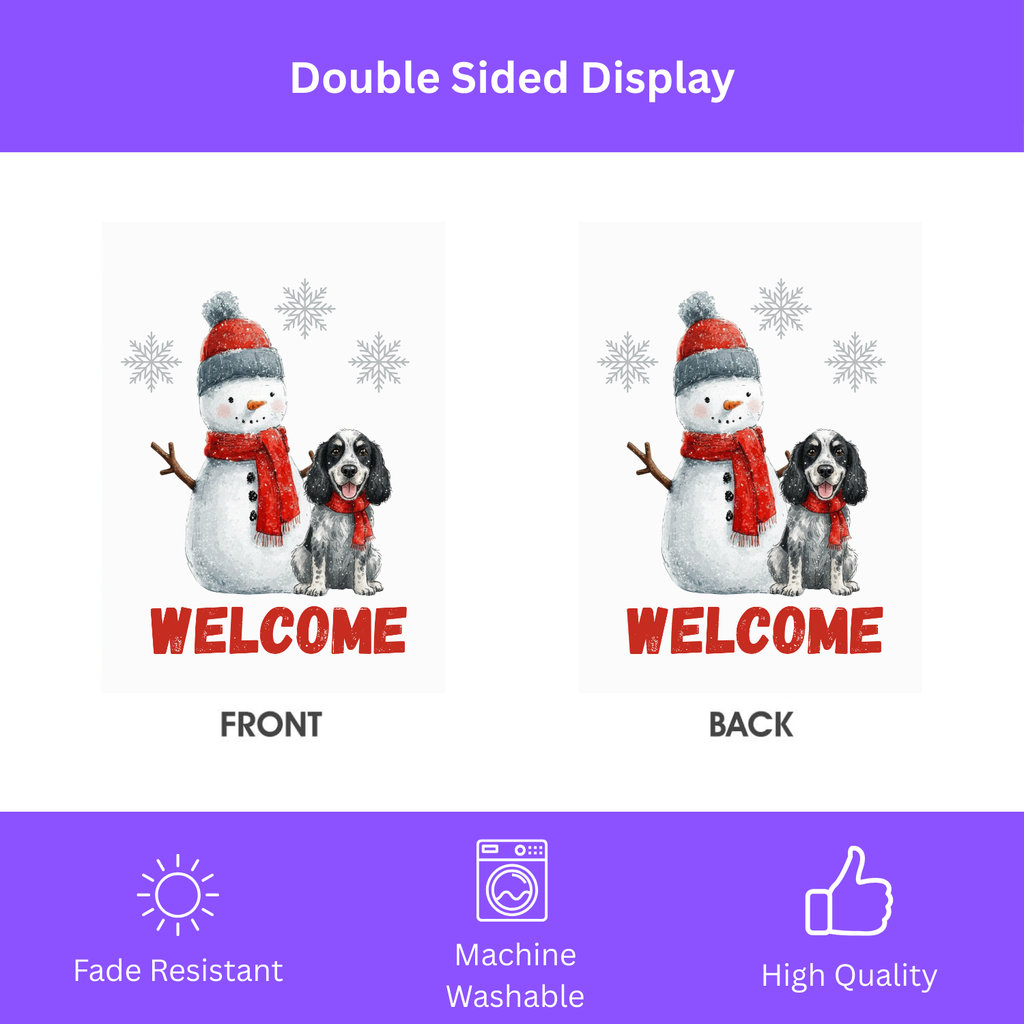 Blue Picardy Spaniel and Snowman Welcome Flag Garden Flag - yard display - Dragonfire Gardens