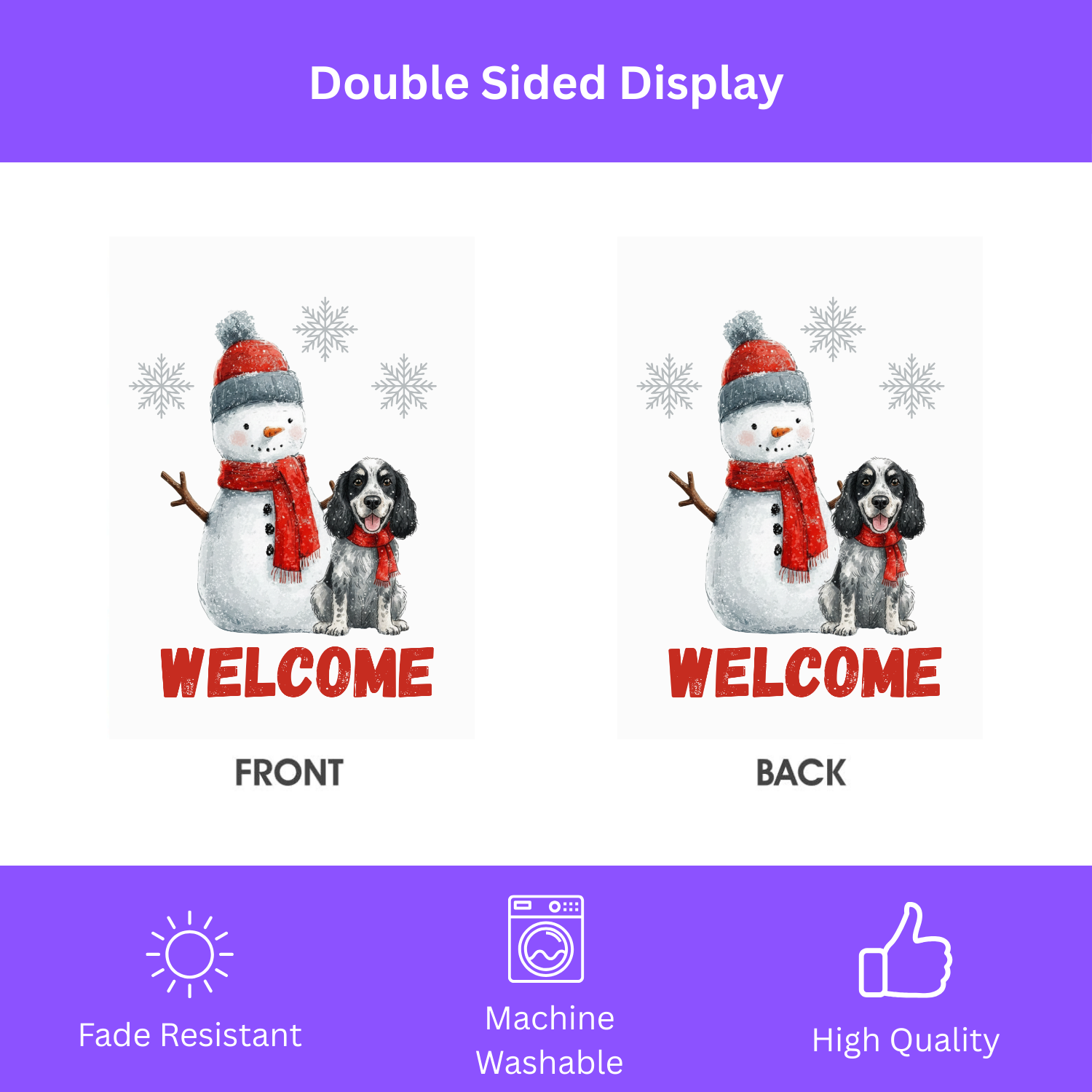 Blue Picardy Spaniel and Snowman Welcome Flag Garden Flag - yard display - Dragonfire Gardens