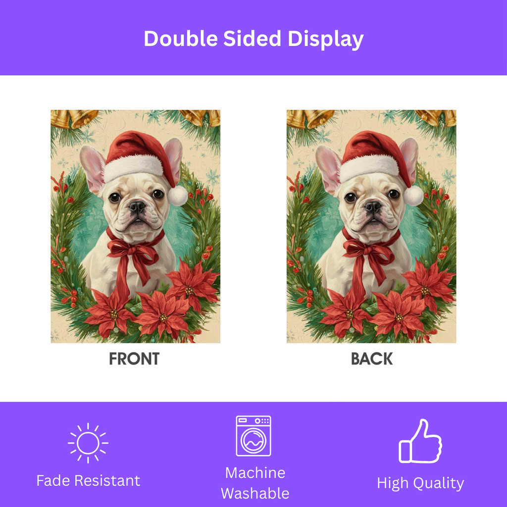 Santa Hat and Bow French Bulldog Christmas Garden Flag - porch decor - Dragonfire Gardens
