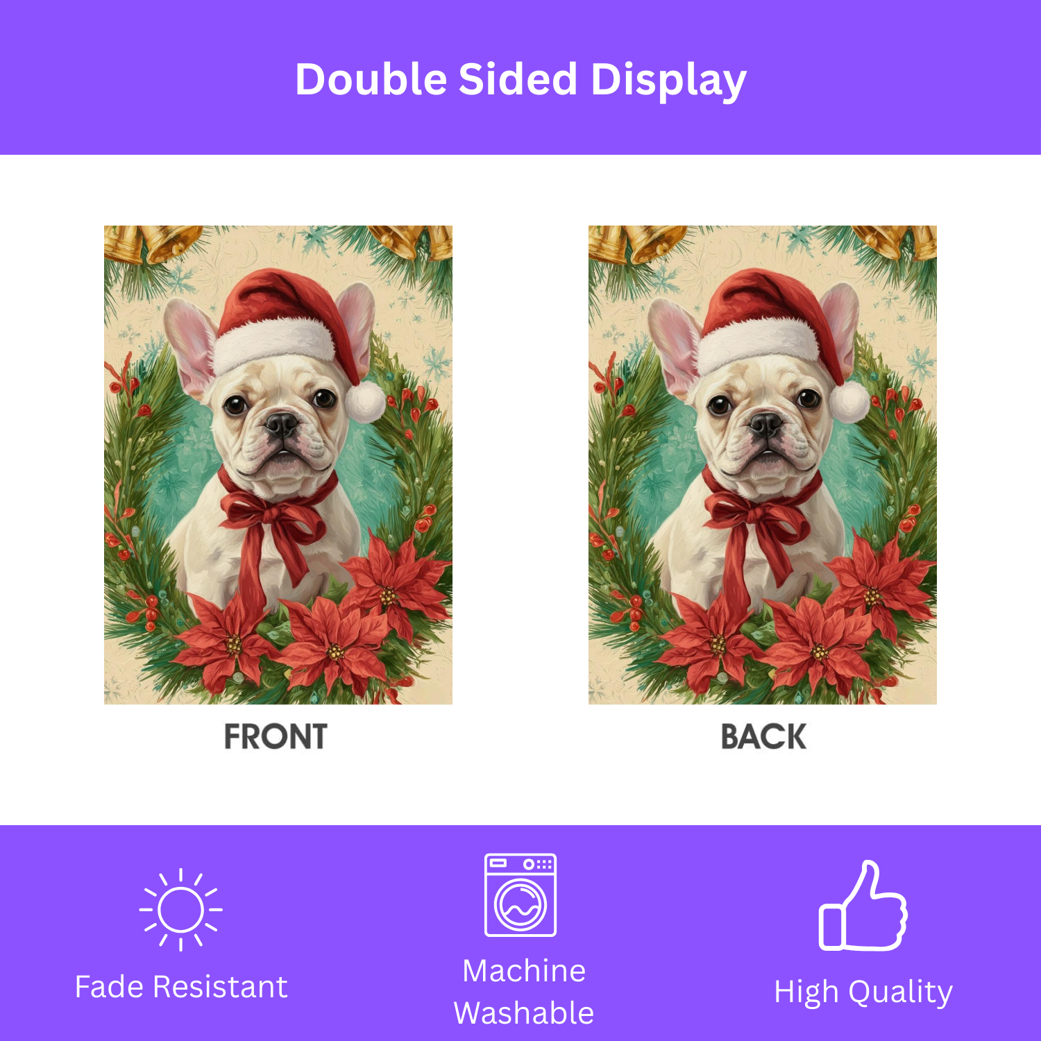 Santa Hat and Bow French Bulldog Christmas Garden Flag - porch decor - Dragonfire Gardens