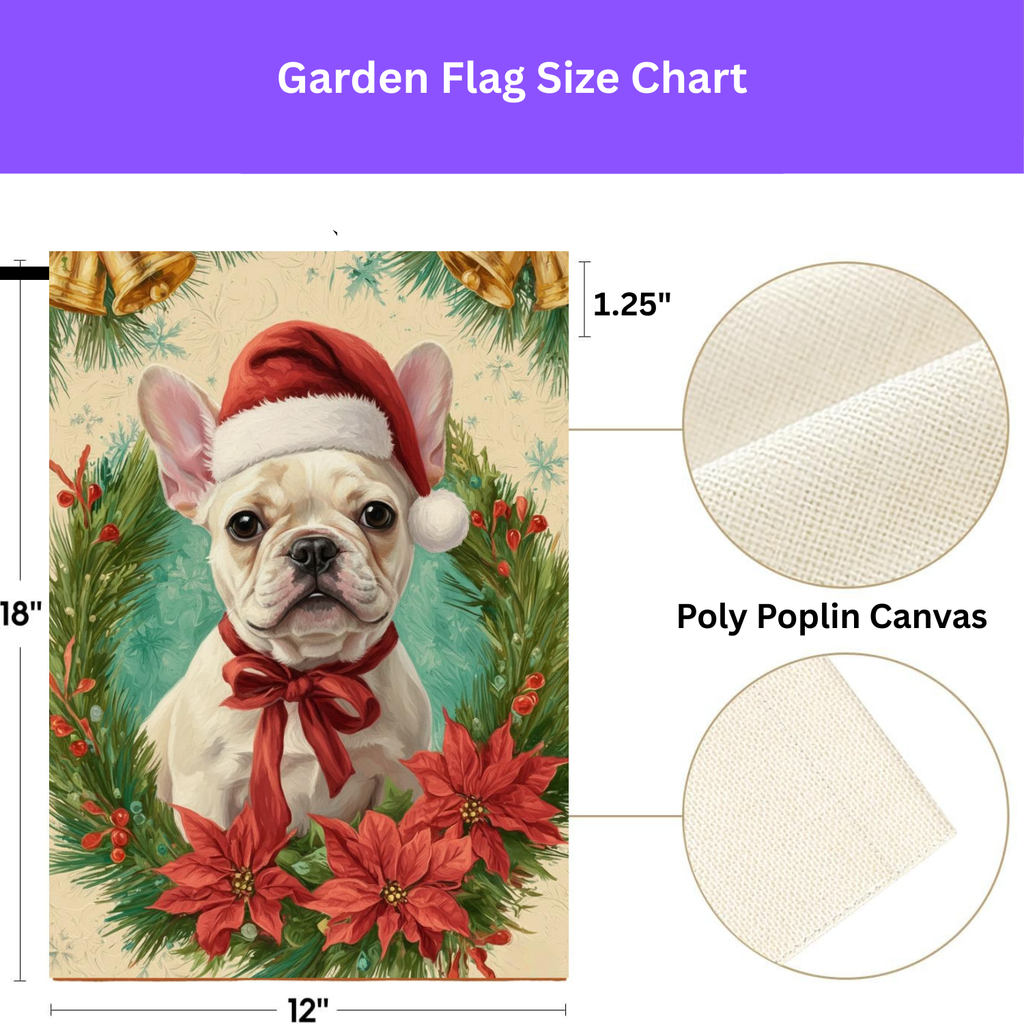 Santa Hat and Bow French Bulldog Christmas Garden Flag - size comparison - Dragonfire Gardens