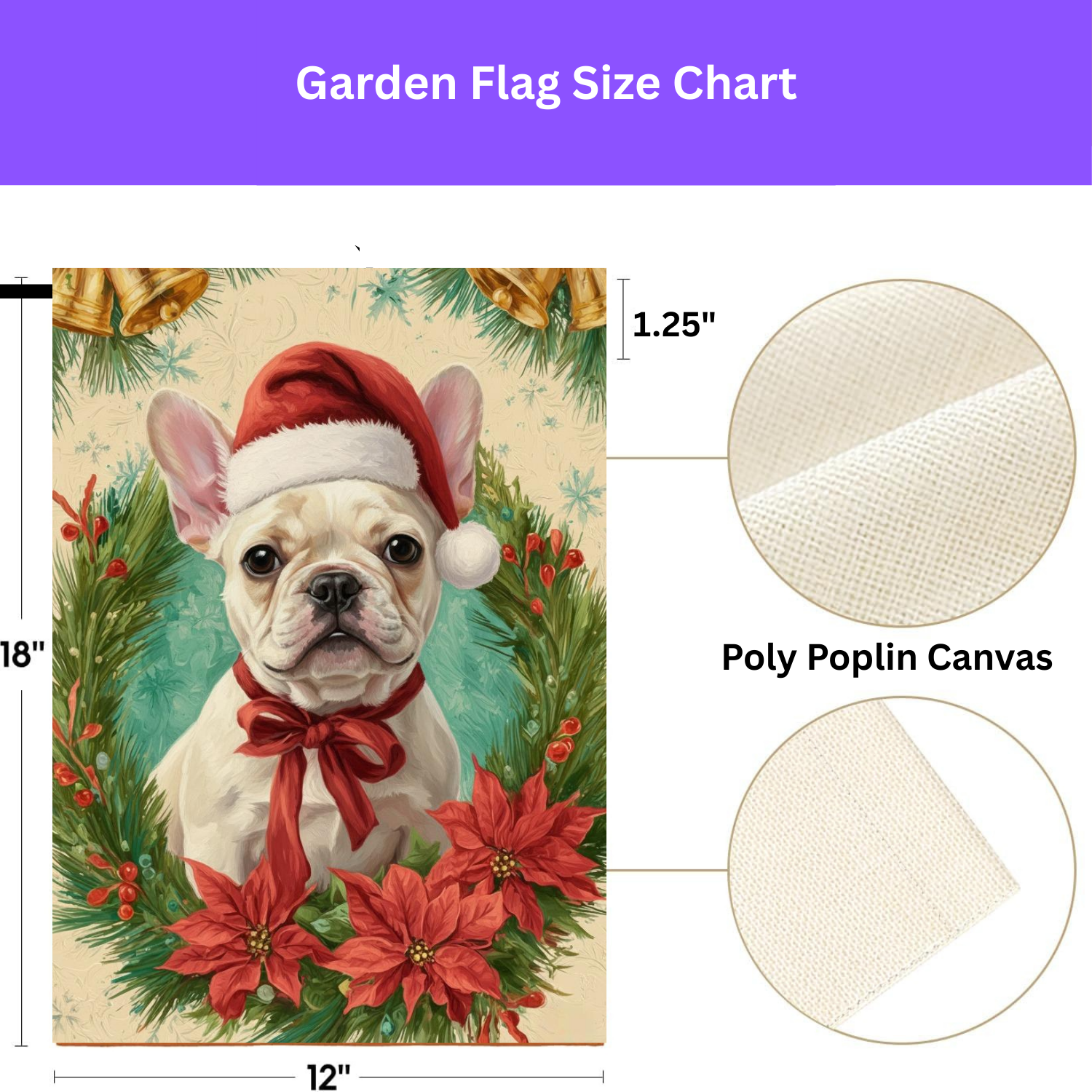 Santa Hat and Bow French Bulldog Christmas Garden Flag - size comparison - Dragonfire Gardens