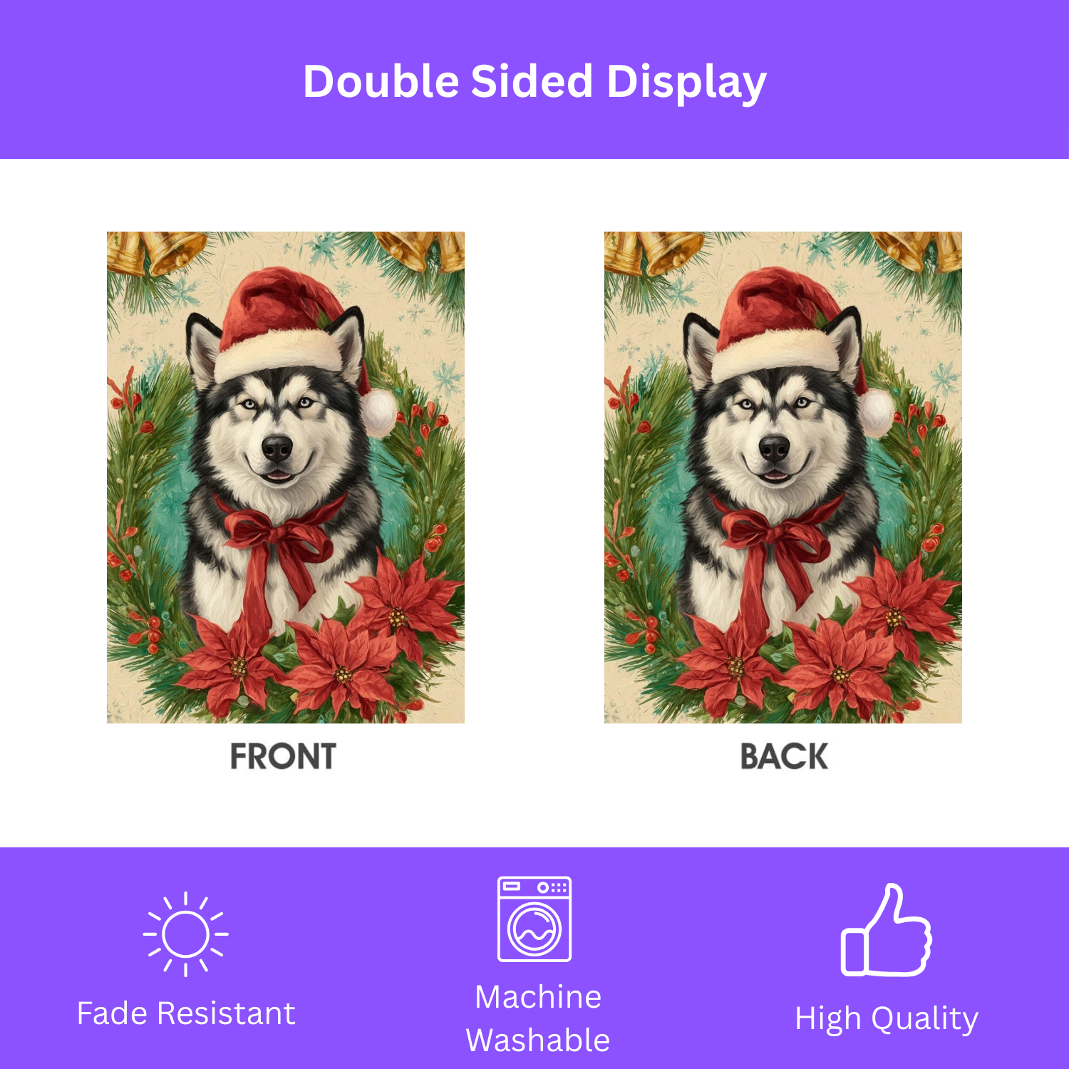 Santa Hat and Bow Alaskan Malamute Christmas Garden Flag - yard display - Dragonfire Gardens