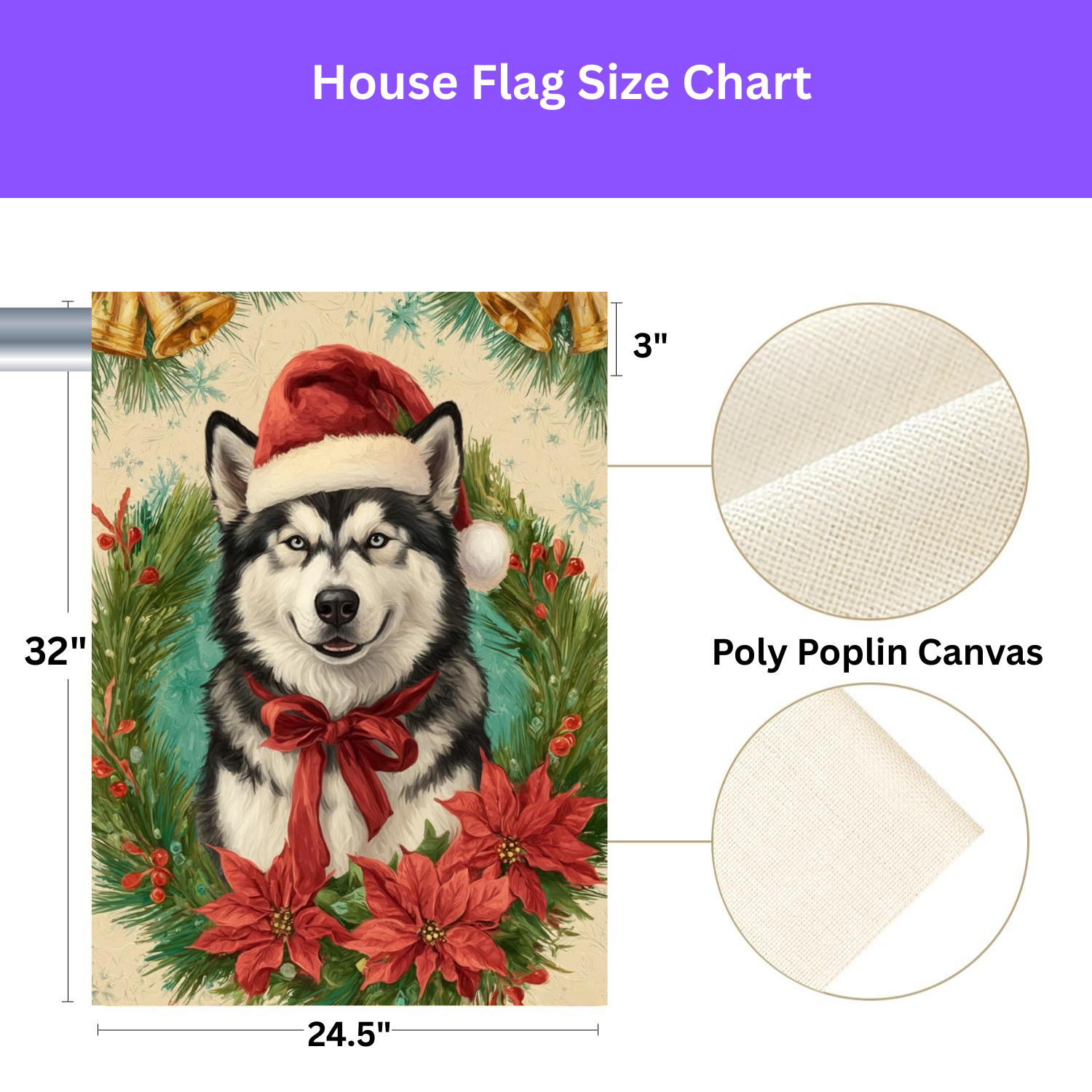 Santa Hat and Bow Alaskan Malamute Christmas Garden Flag - porch decor - Dragonfire Gardens