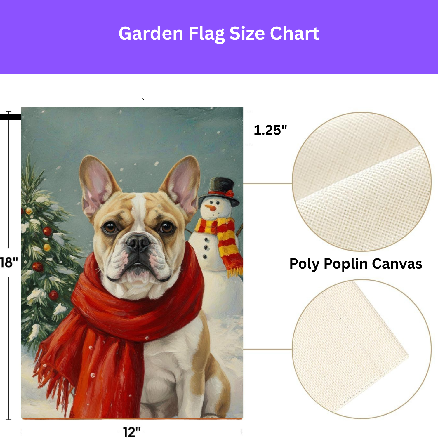 Red Scarf French Bulldog Christmas Garden Flag - size comparison - Dragonfire Gardens