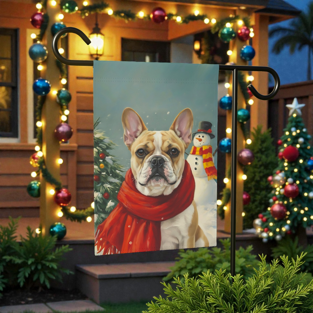 Red Scarf French Bulldog Christmas Garden Flag - product detail - Dragonfire Gardens