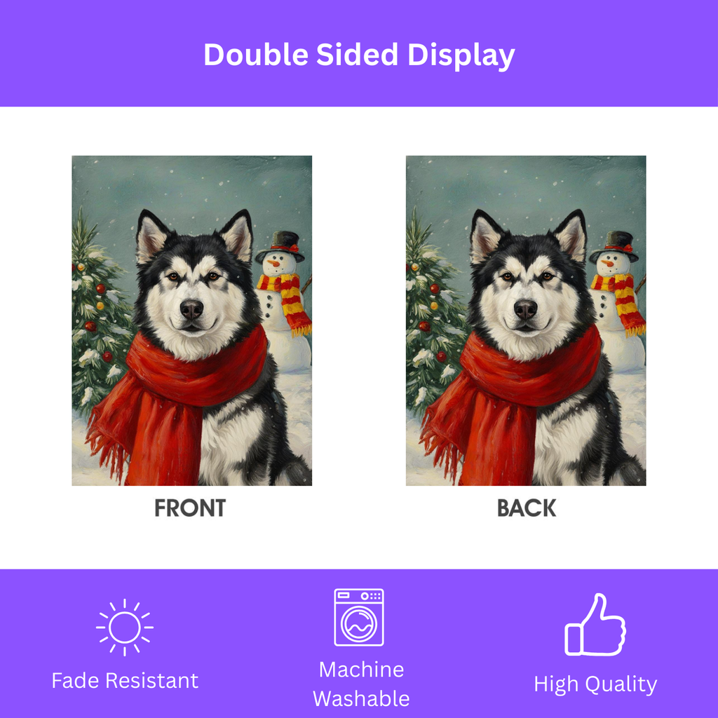 Red Scarf Alaskan Malamute Christmas Garden Flag - yard display - Dragonfire Gardens