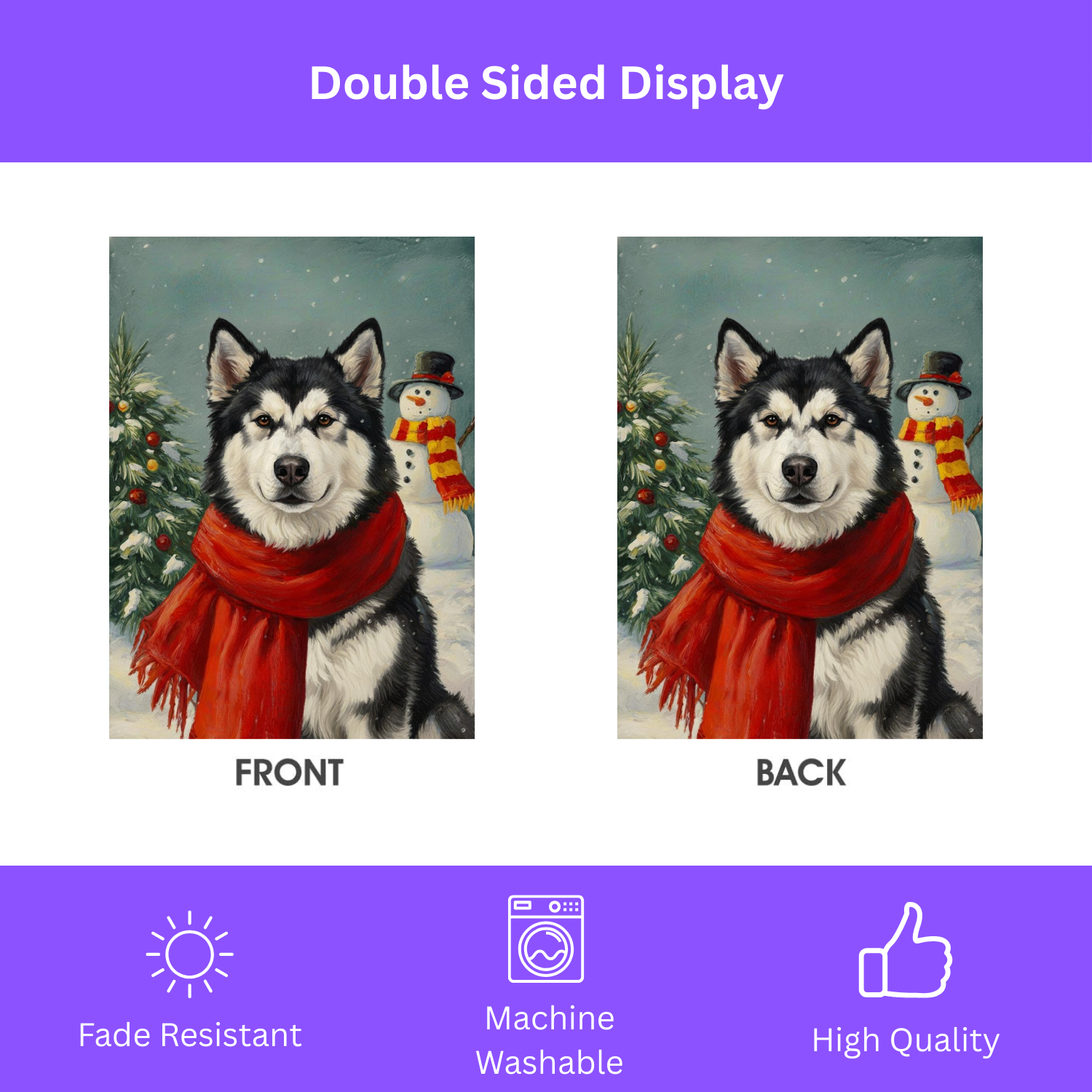 Red Scarf Alaskan Malamute Christmas Garden Flag - yard display - Dragonfire Gardens