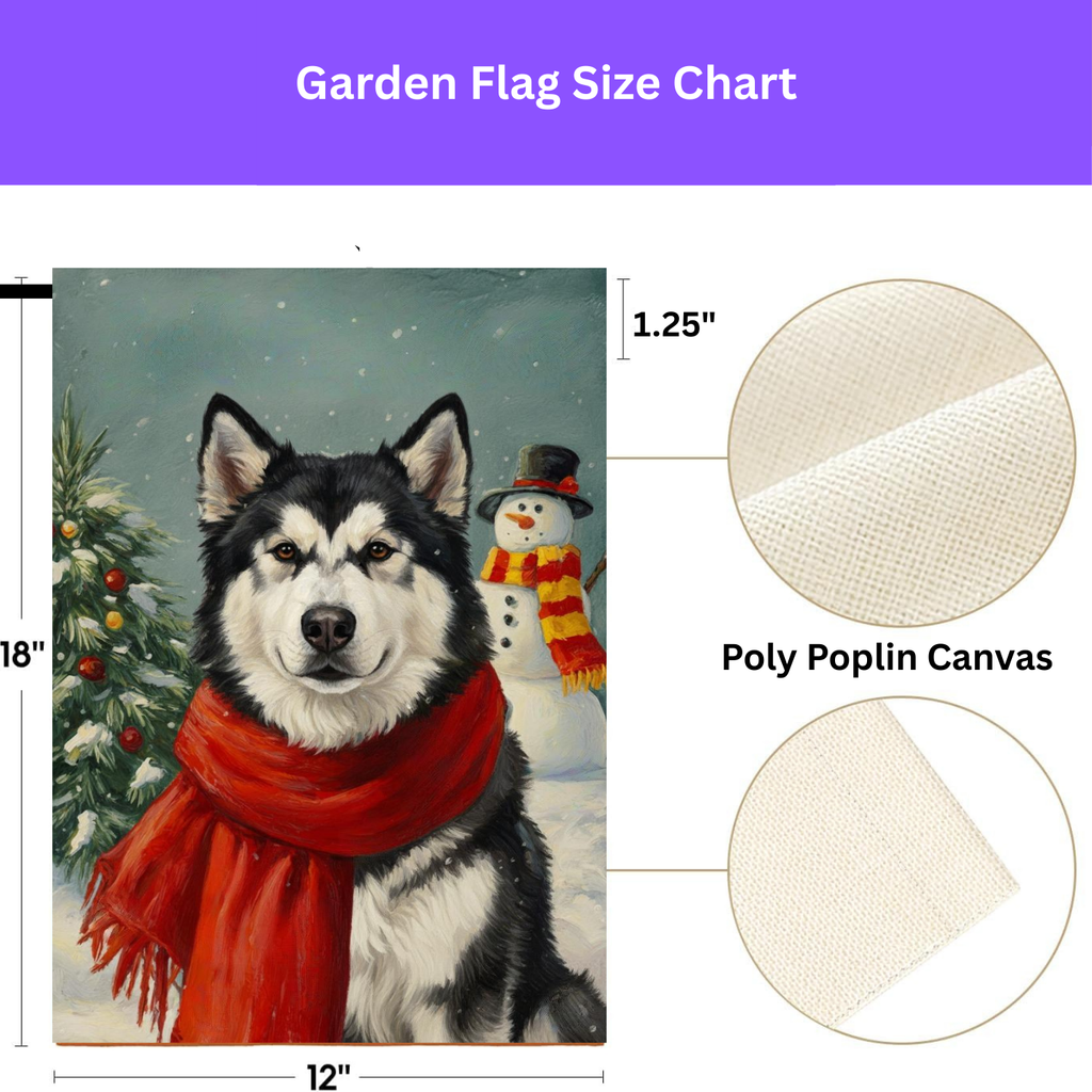 Red Scarf Alaskan Malamute Christmas Garden Flag - size comparison - Dragonfire Gardens