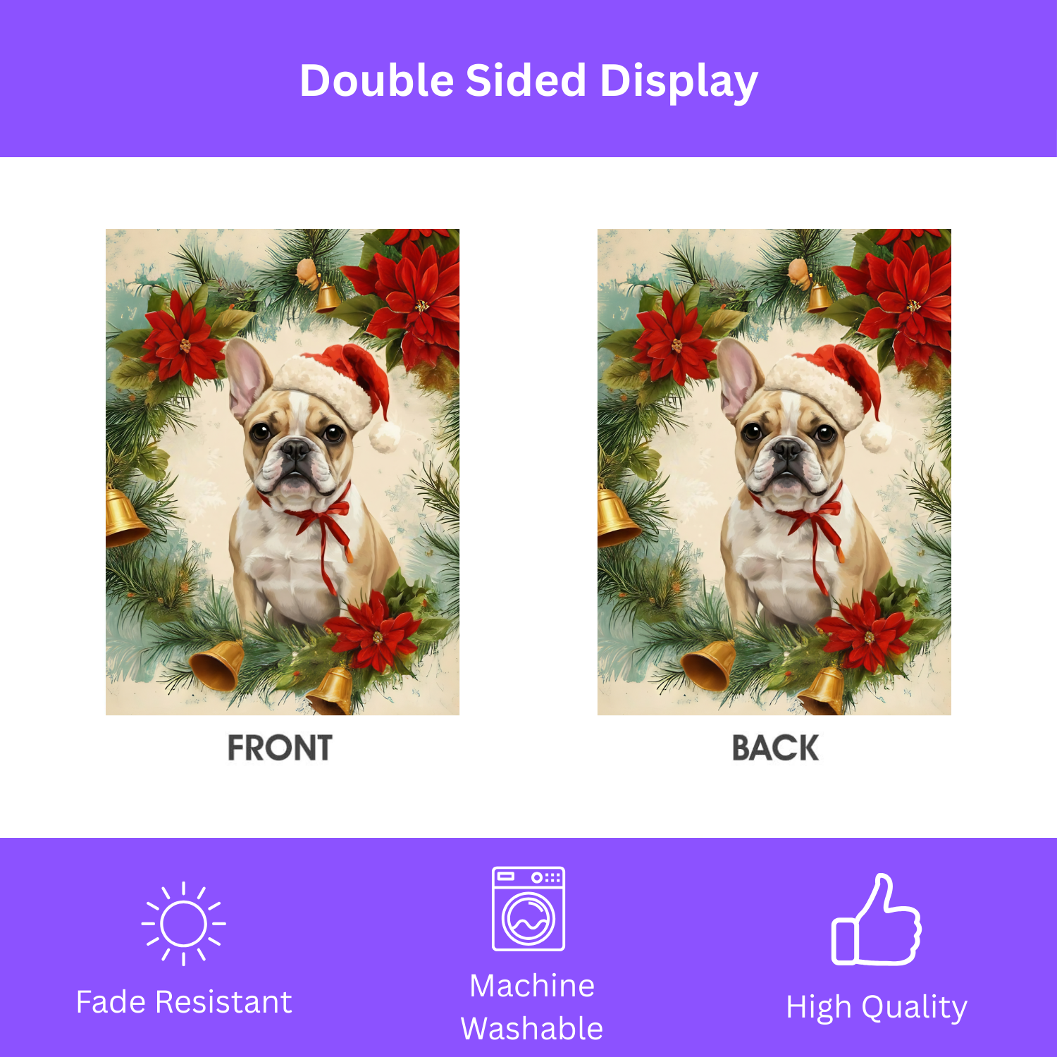 Poinsettia Wreath French Bulldog Garden Flag - yard display - Dragonfire Gardens