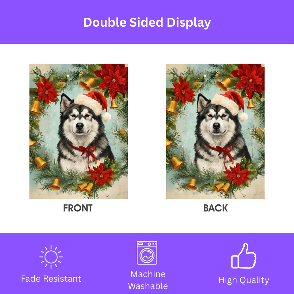 Poinsettia Wreath Alaskan Malamute Garden Flag - yard display - Dragonfire Gardens