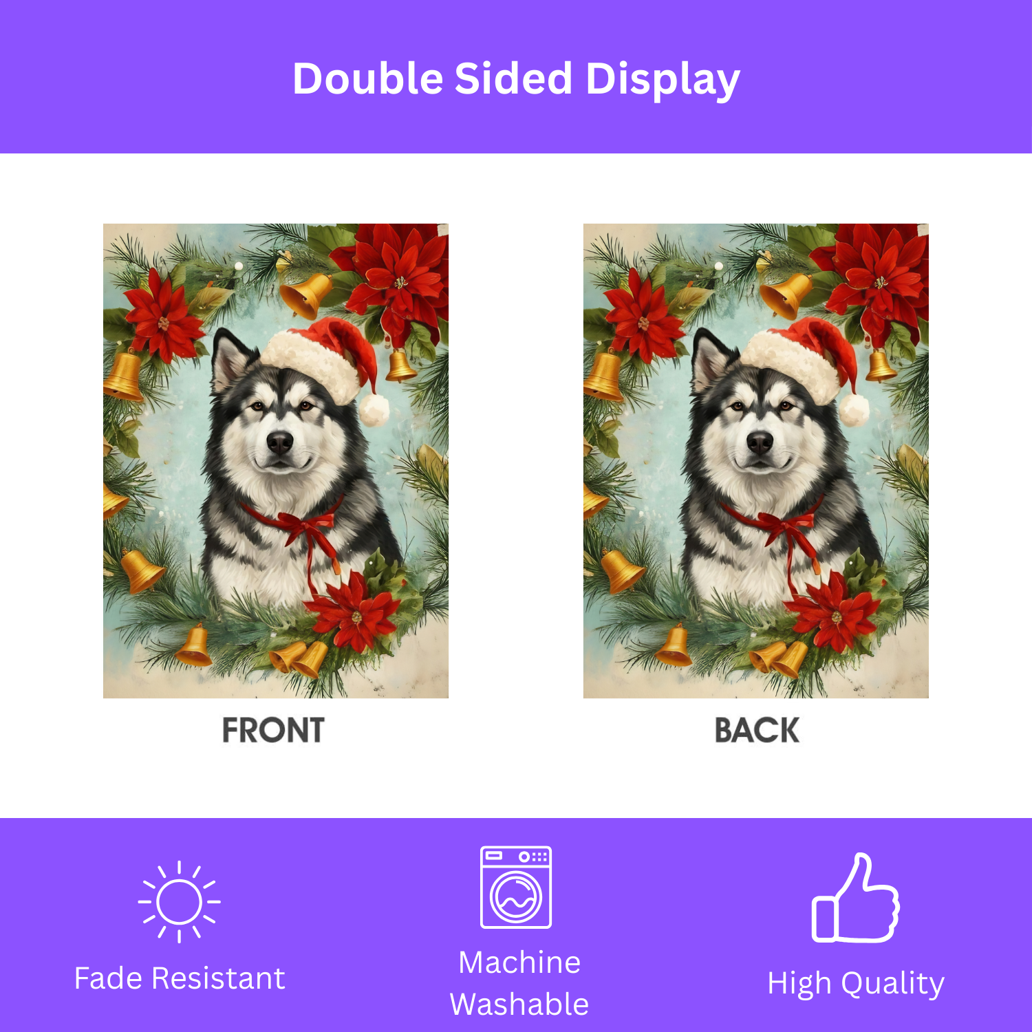 Poinsettia Wreath Alaskan Malamute Garden Flag - yard display - Dragonfire Gardens
