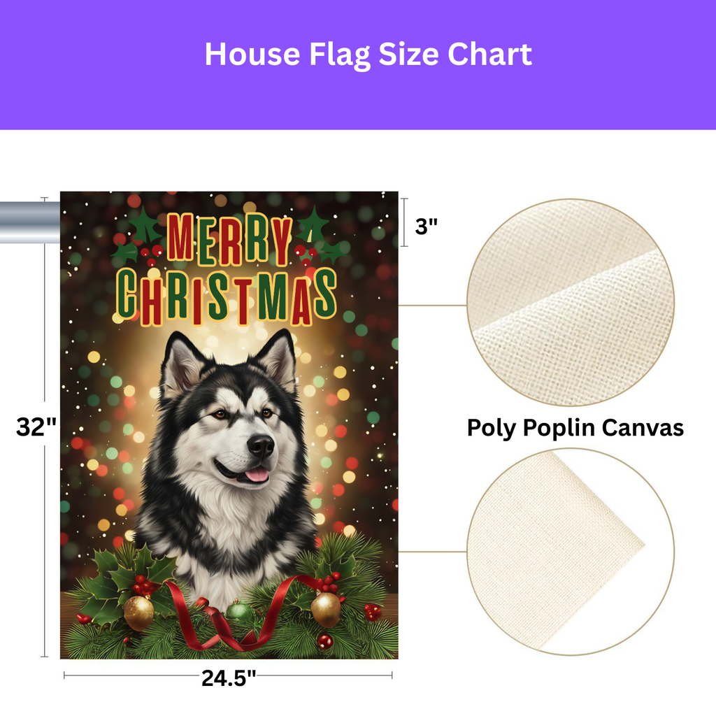 Merry Christmas in Lights Alaskan Malamute Garden Flag - porch decor - Dragonfire Gardens
