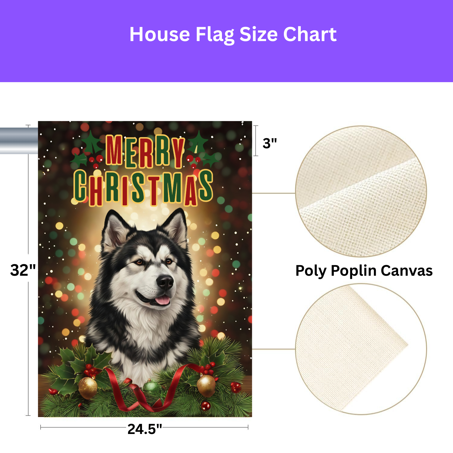 Merry Christmas in Lights Alaskan Malamute Garden Flag - porch decor - Dragonfire Gardens