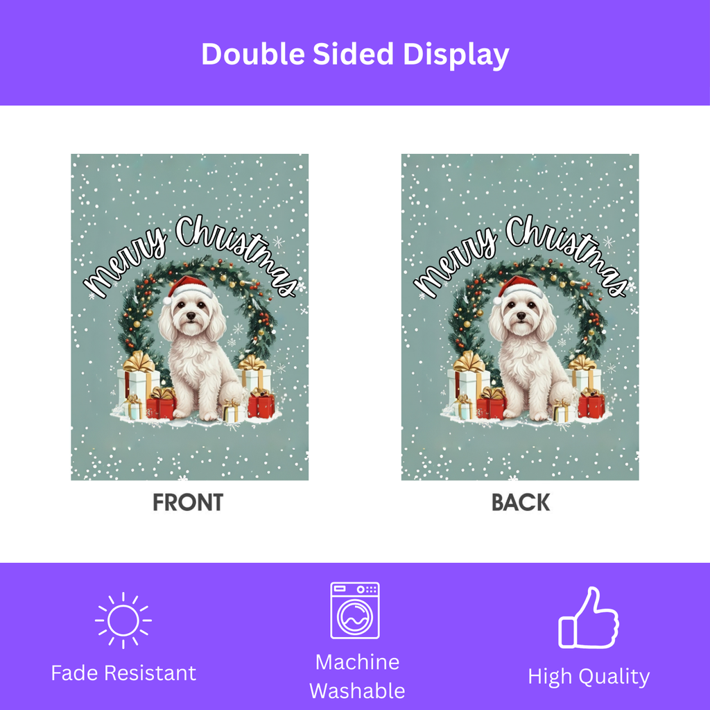 Merry Christmas Bolognese Garden Flag - size comparison - Dragonfire Gardens