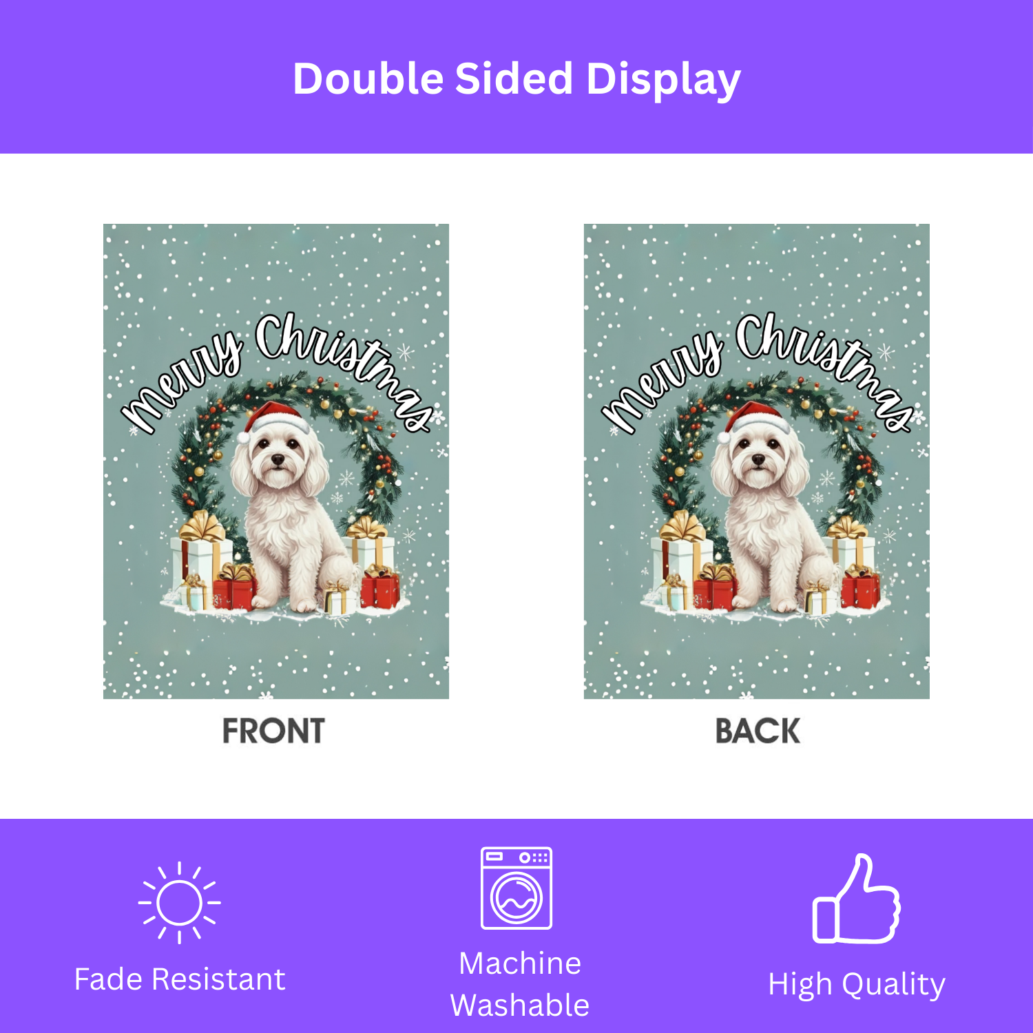 Merry Christmas Bolognese Garden Flag - size comparison - Dragonfire Gardens