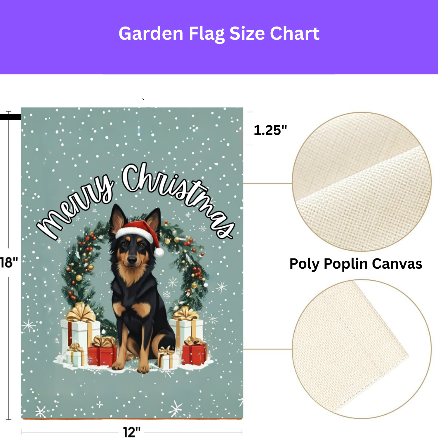 Merry Christmas Bohemian Shepherd Garden Flag - size comparison - Dragonfire Gardens