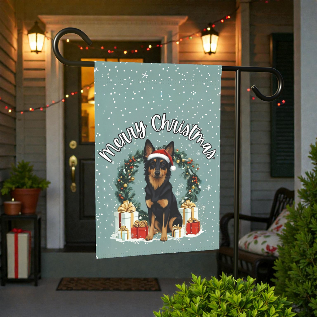 Merry Christmas Bohemian Shepherd Garden Flag - outdoor display - Dragonfire Gardens
