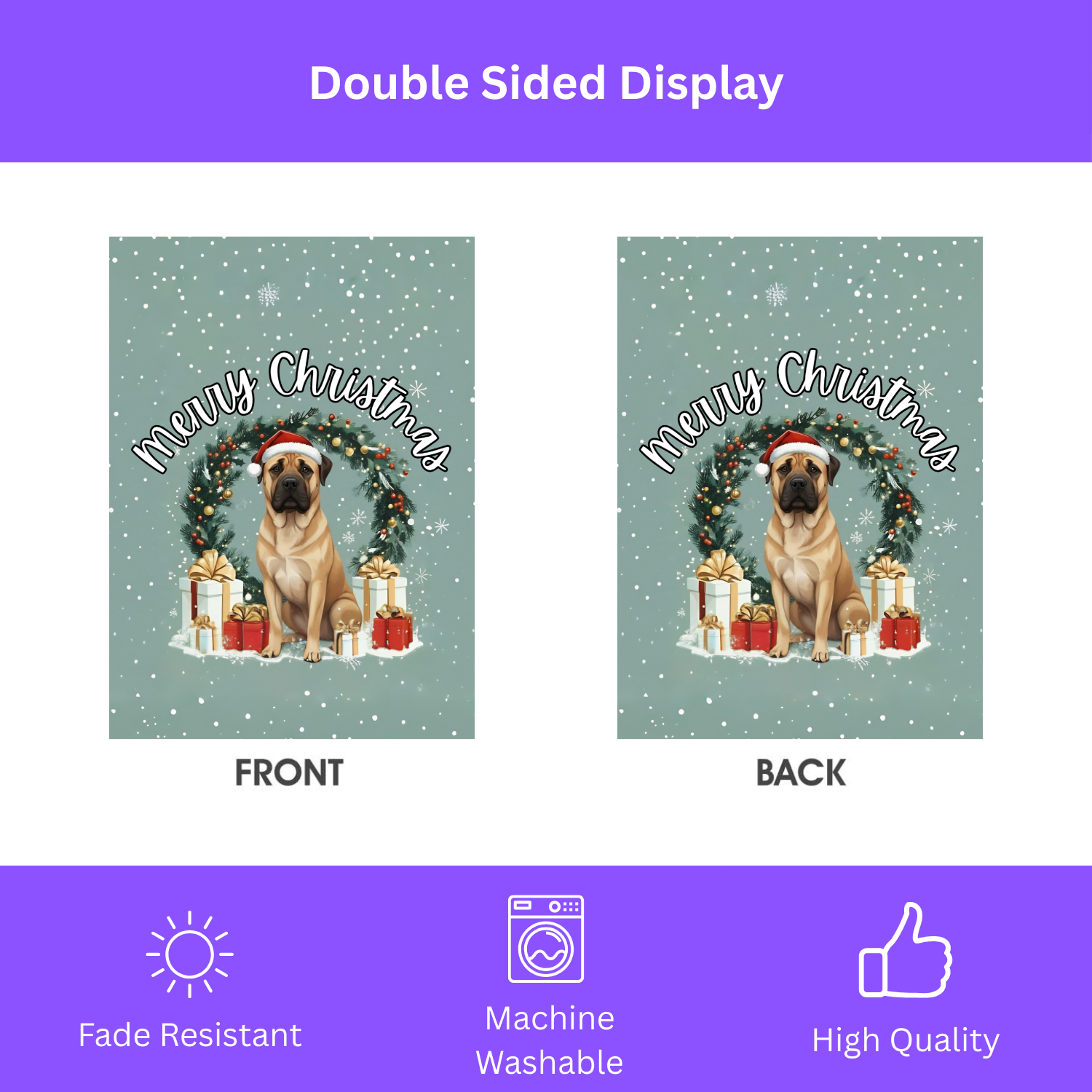 Merry Christmas Boerboel Garden Flag - yard display - Dragonfire Gardens