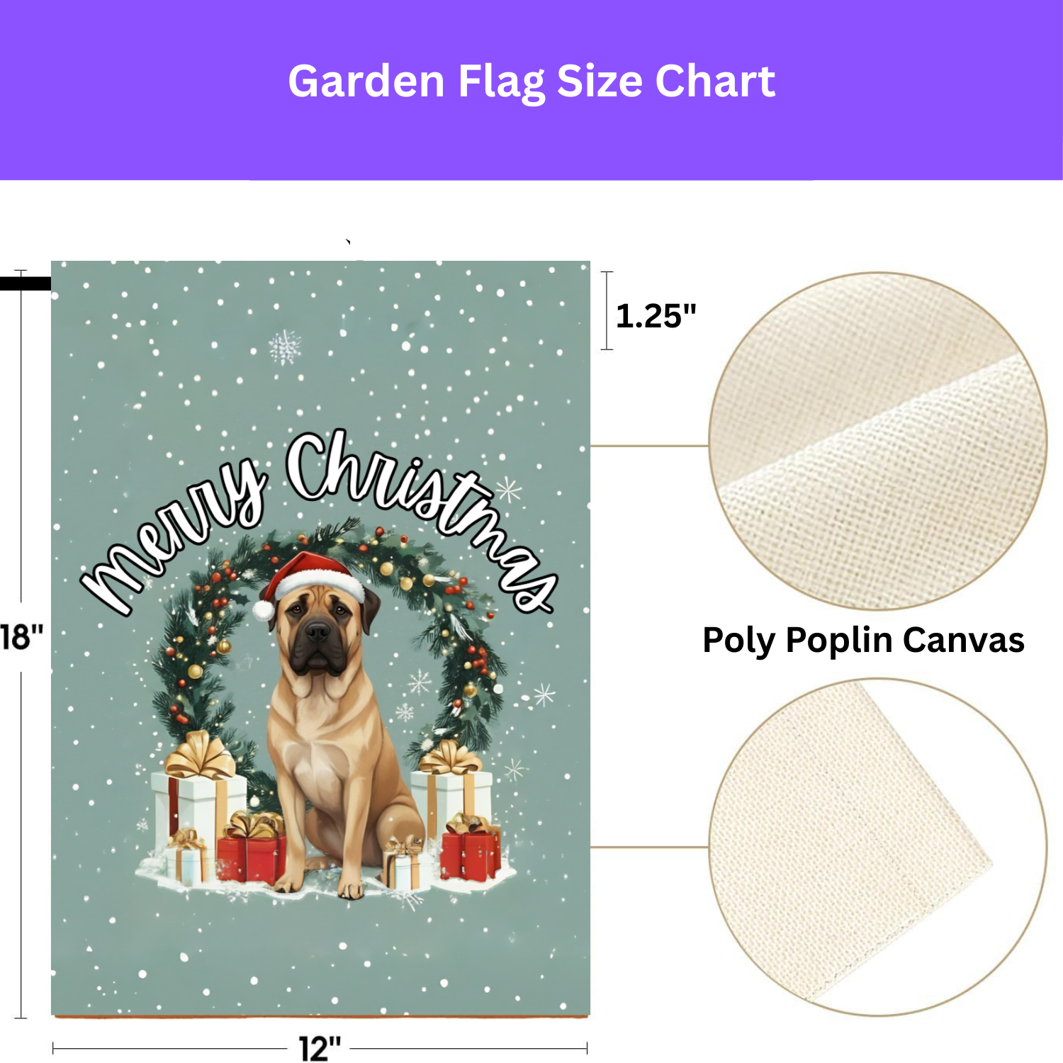 Merry Christmas Boerboel Garden Flag - size comparison - Dragonfire Gardens