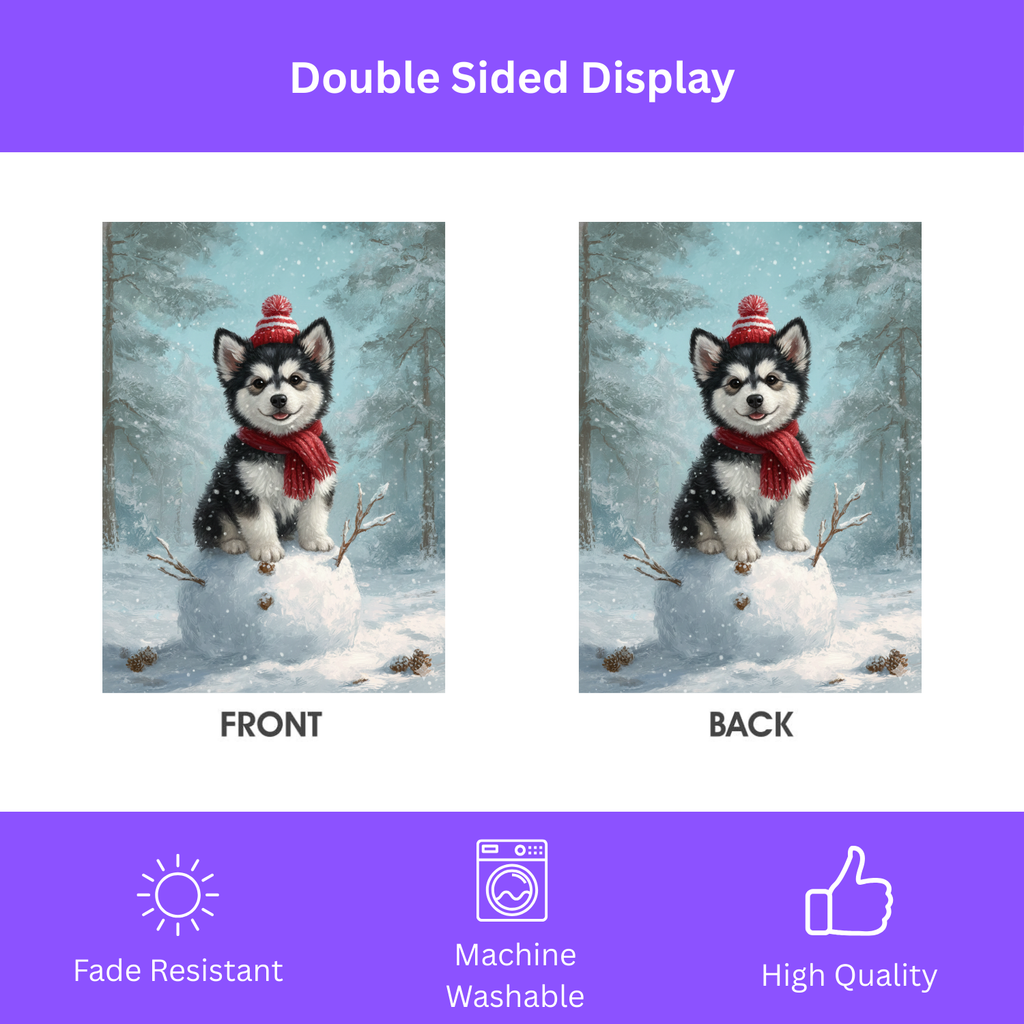 Making a Snowman Alaskan Malamute Garden Flag - yard display - Dragonfire Gardens