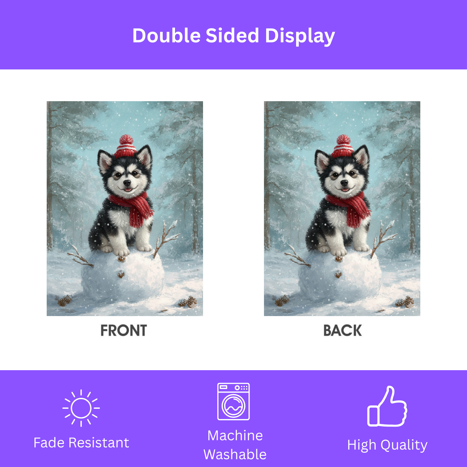 Making a Snowman Alaskan Malamute Garden Flag - yard display - Dragonfire Gardens