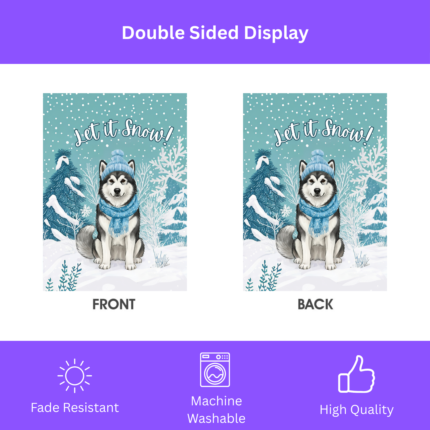Let It Snow Alaskan Malamute Garden Flag - yard display - Dragonfire Gardens