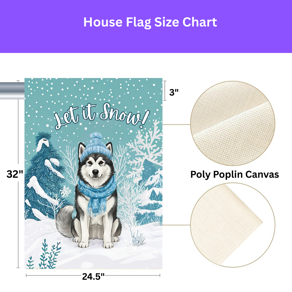 Let It Snow Alaskan Malamute Garden Flag - porch decor - Dragonfire Gardens