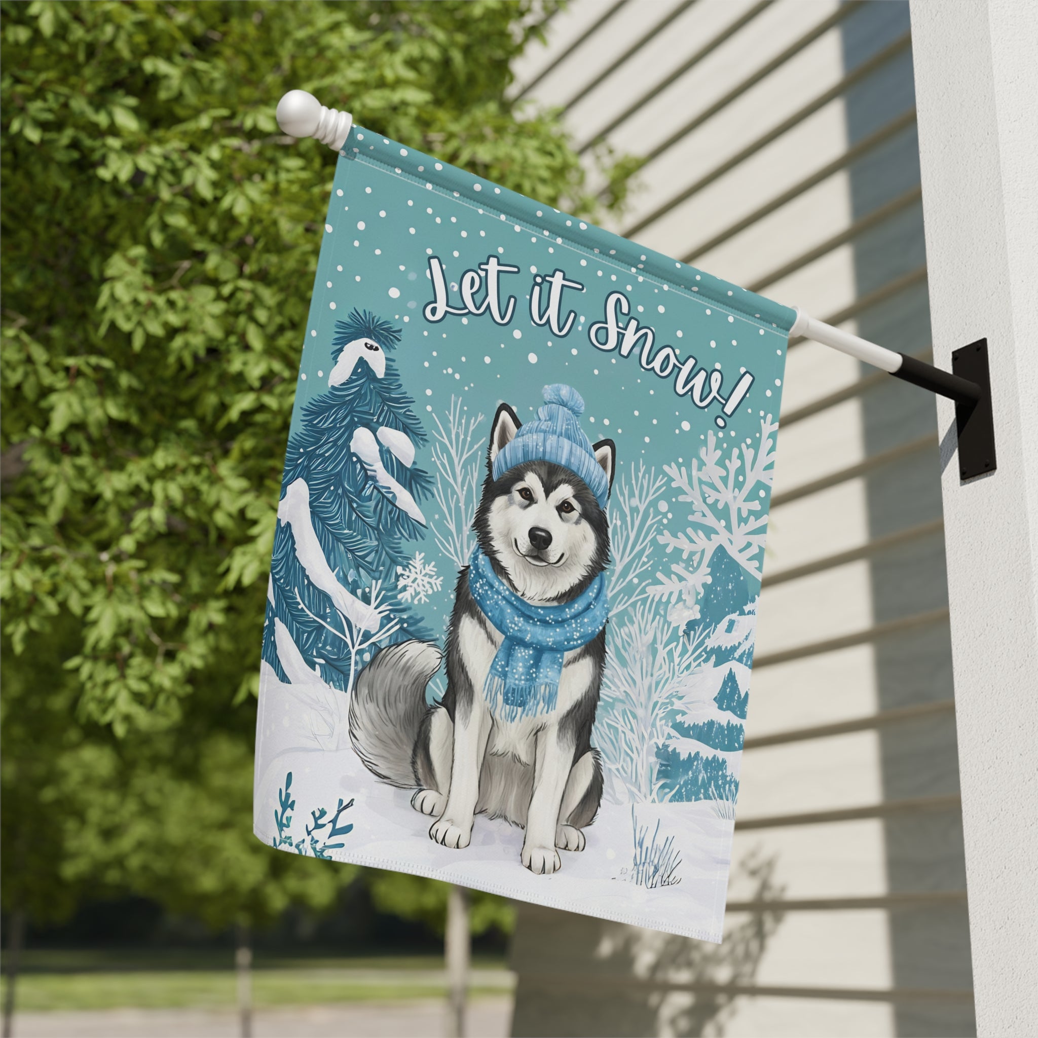 Let It Snow Alaskan Malamute Garden Flag - double-sided design - Dragonfire Gardens