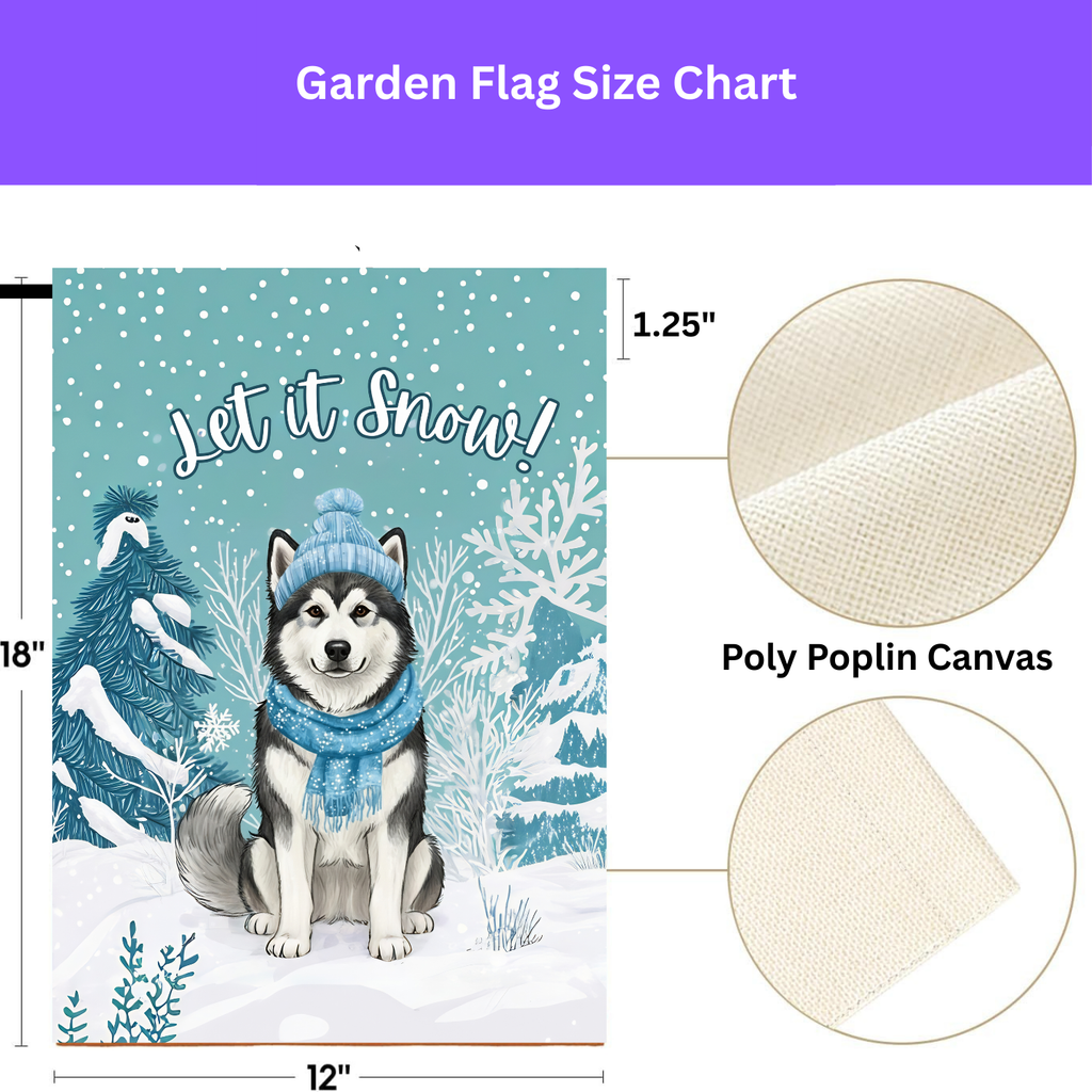 Let It Snow Alaskan Malamute Garden Flag - size comparison - Dragonfire Gardens